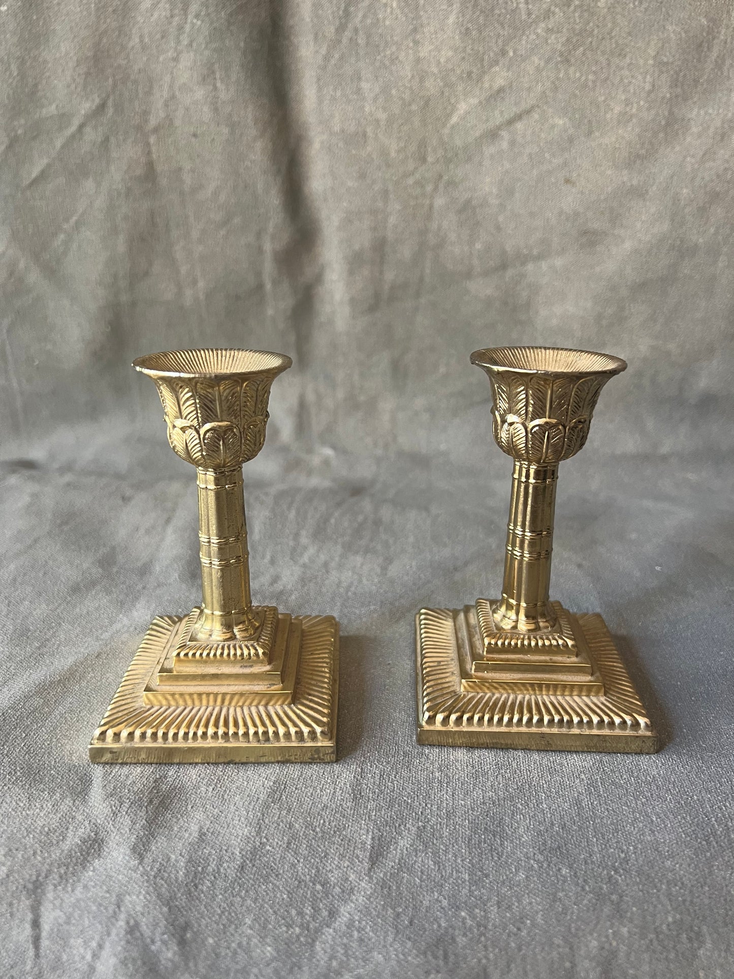 Pair of Vintage Solid Brass Ornate Pillar Candle Holders