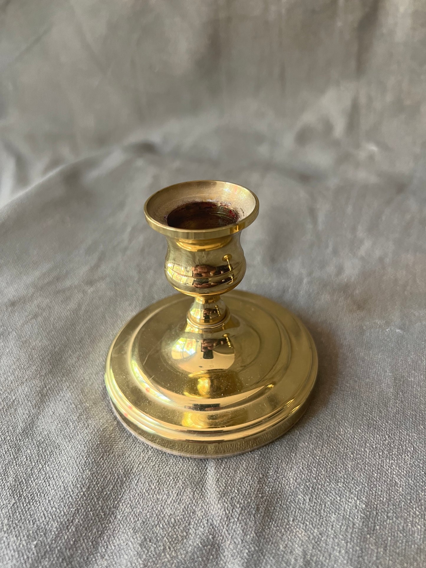 Pair of Vintage Solid Brass Short Candle Holders From Baldwin