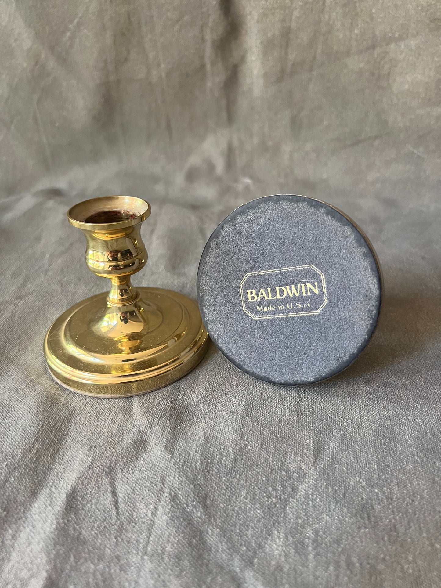 Pair of Vintage Solid Brass Short Candle Holders From Baldwin