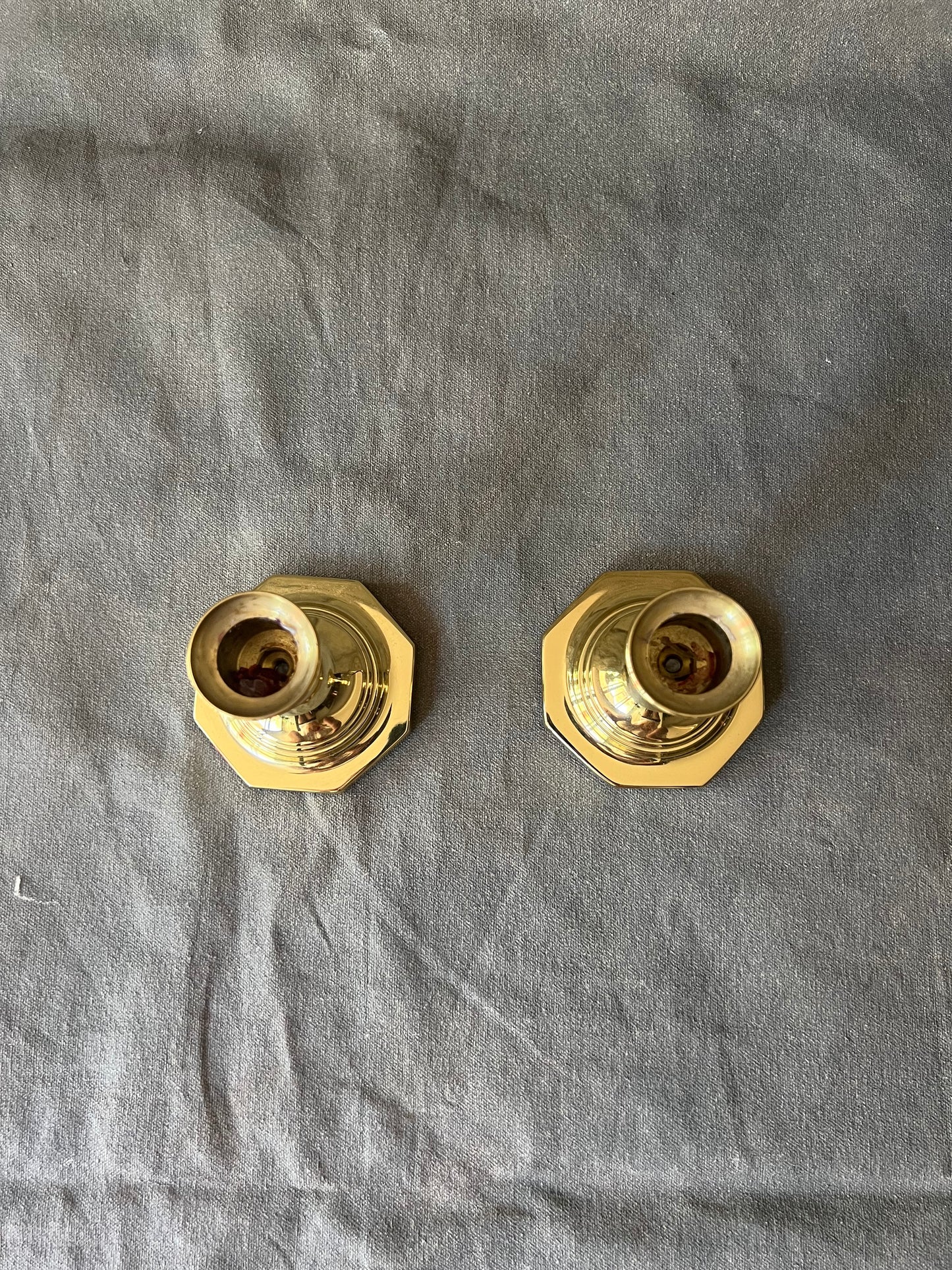 Pair of Vintage Solid Brass Short Candle Holders From Baldwin