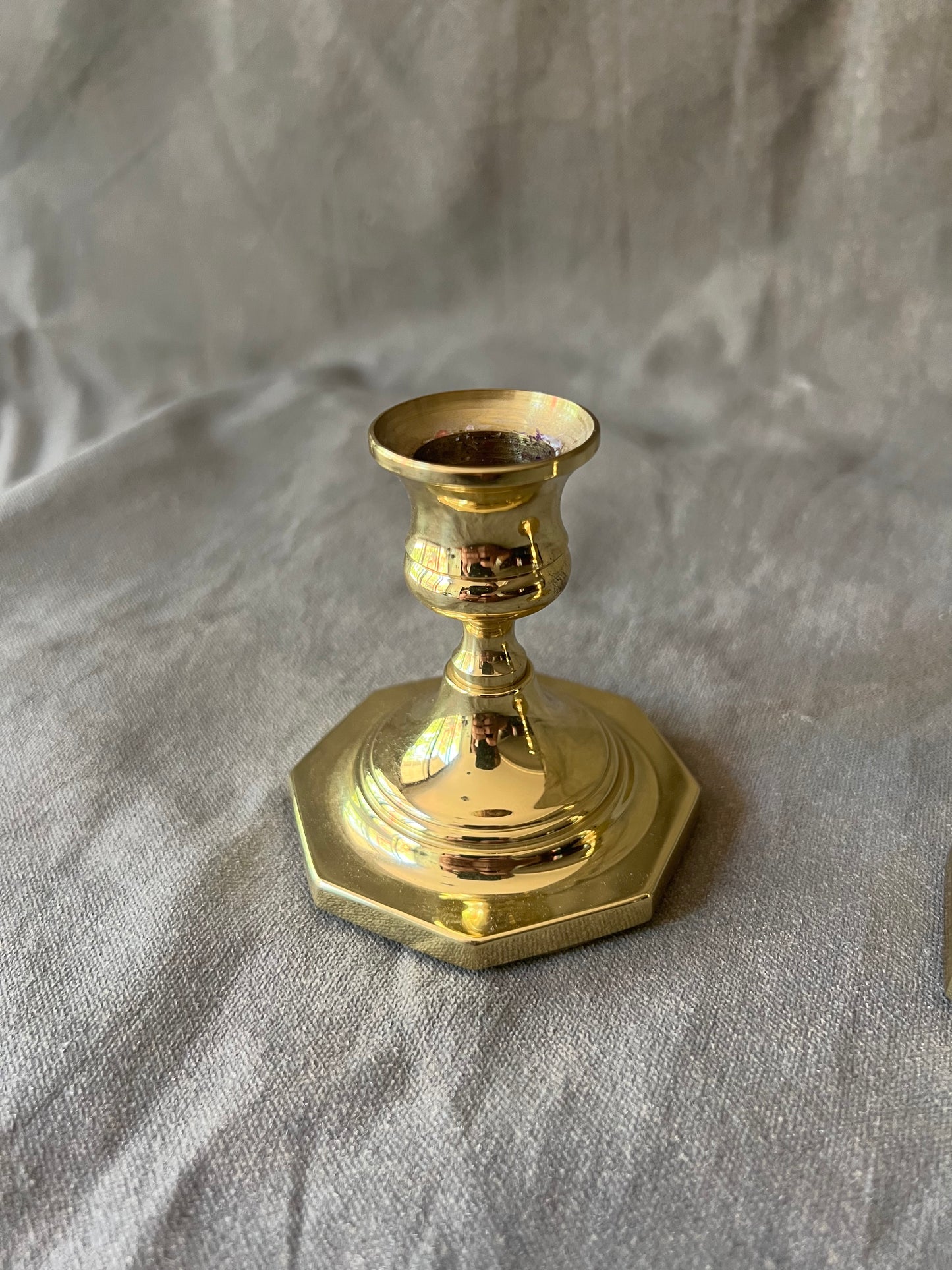 Pair of Vintage Solid Brass Short Candle Holders From Baldwin