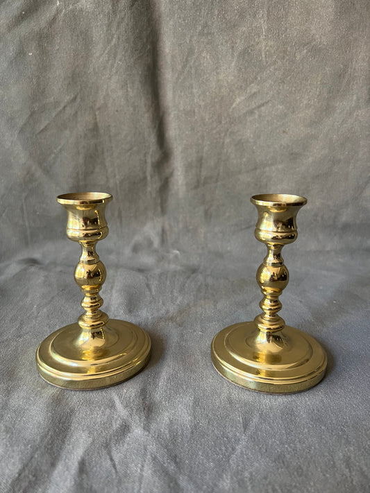 Pair of Vintage Solid Brass Medium Candle Holders From Baldwin