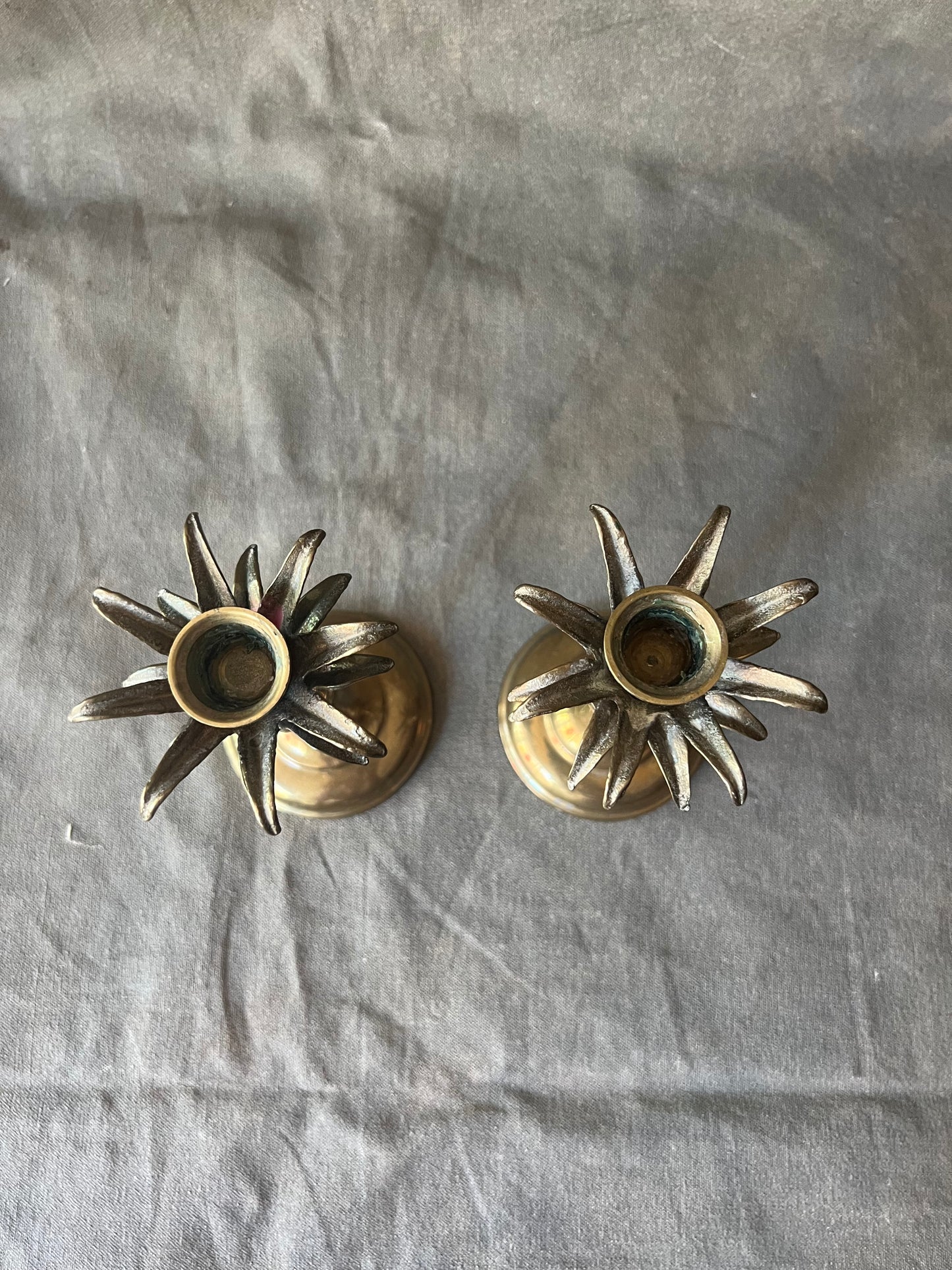 Pair of Vintage Pineapple Shaped Solid Brass Candle Holders