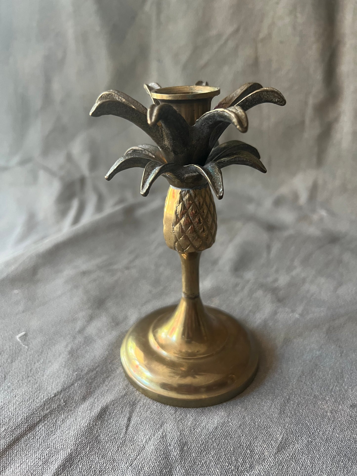 Pair of Vintage Pineapple Shaped Solid Brass Candle Holders