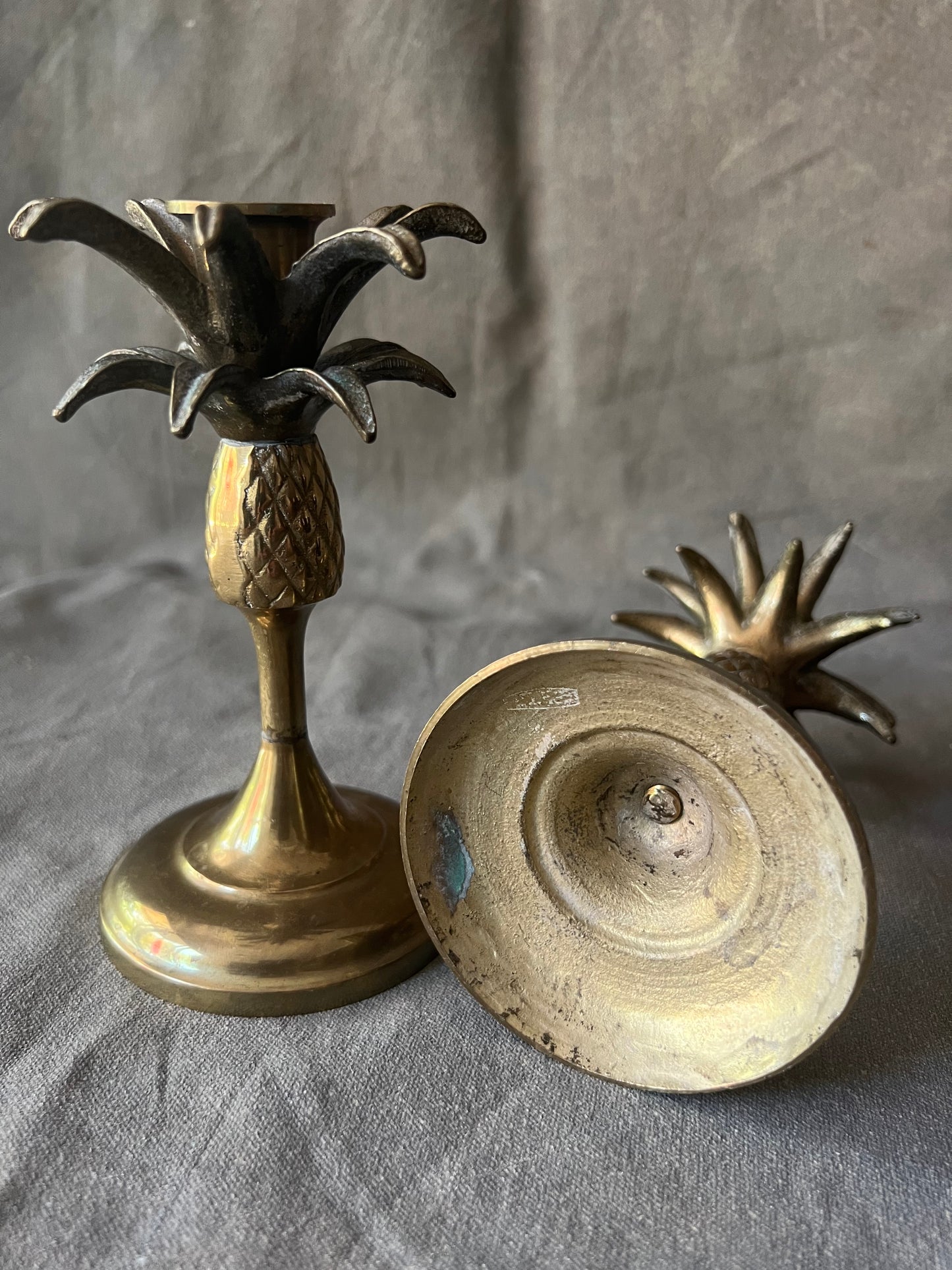 Pair of Vintage Pineapple Shaped Solid Brass Candle Holders