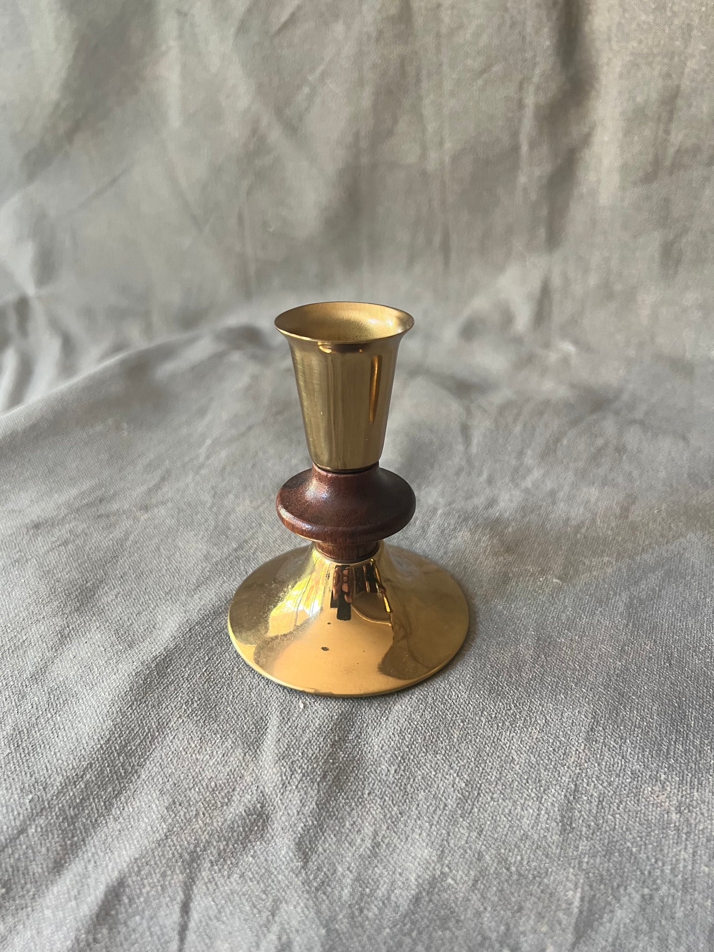 Pair of Vernco Mid-Century Modern Walnut and Brass Candle Holders