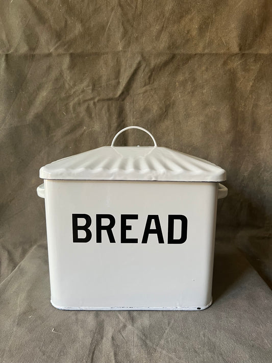 Vintage White Metal Bread Box