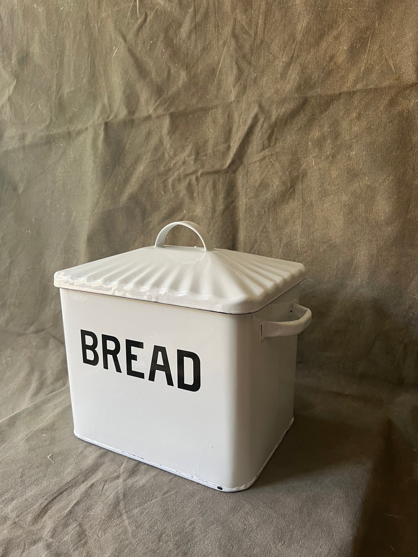 Vintage White Metal Bread Box