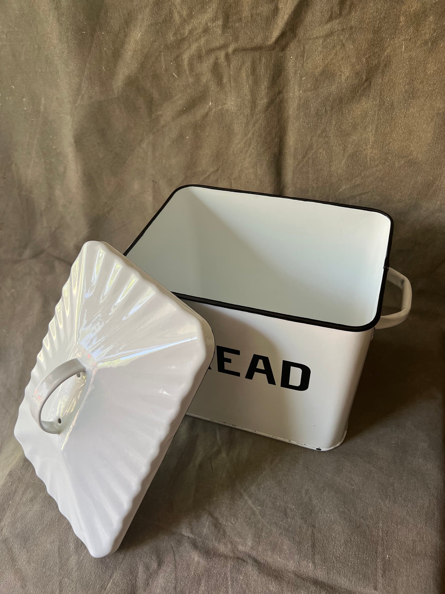 Vintage White Metal Bread Box