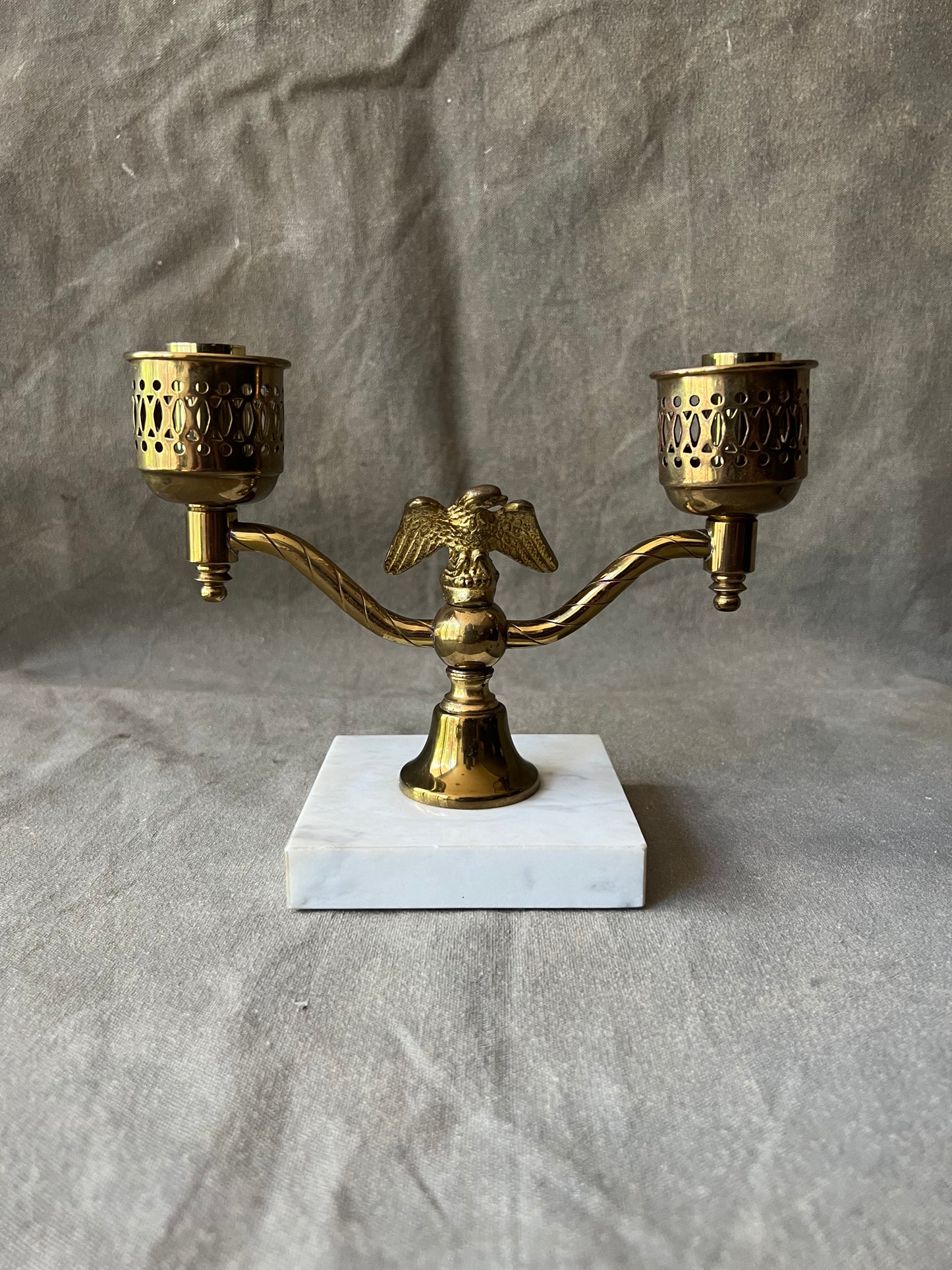 Vintage Brass Candelabra with Eagle on Italian Marble Base