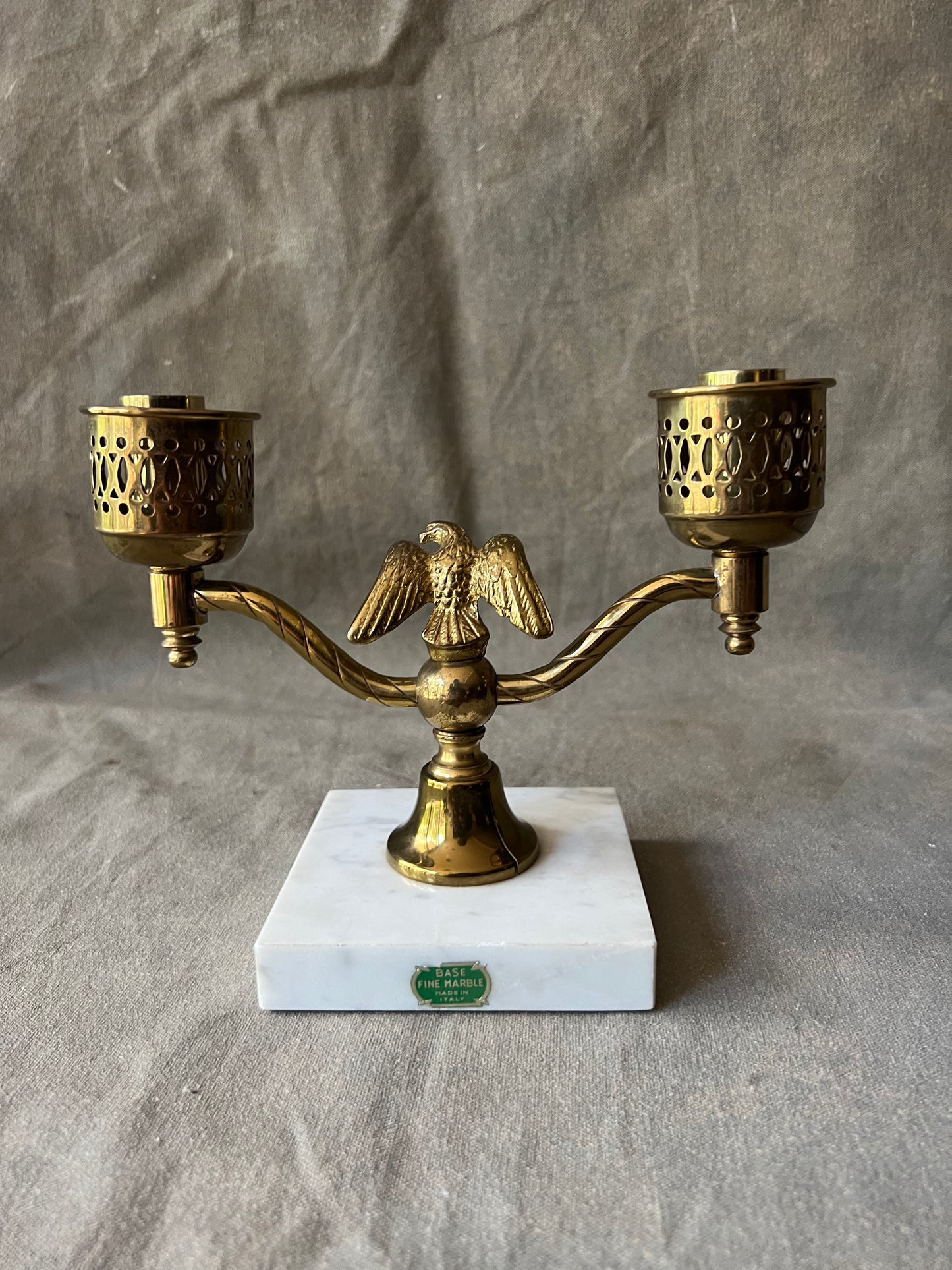 Vintage Brass Candelabra with Eagle on Italian Marble Base