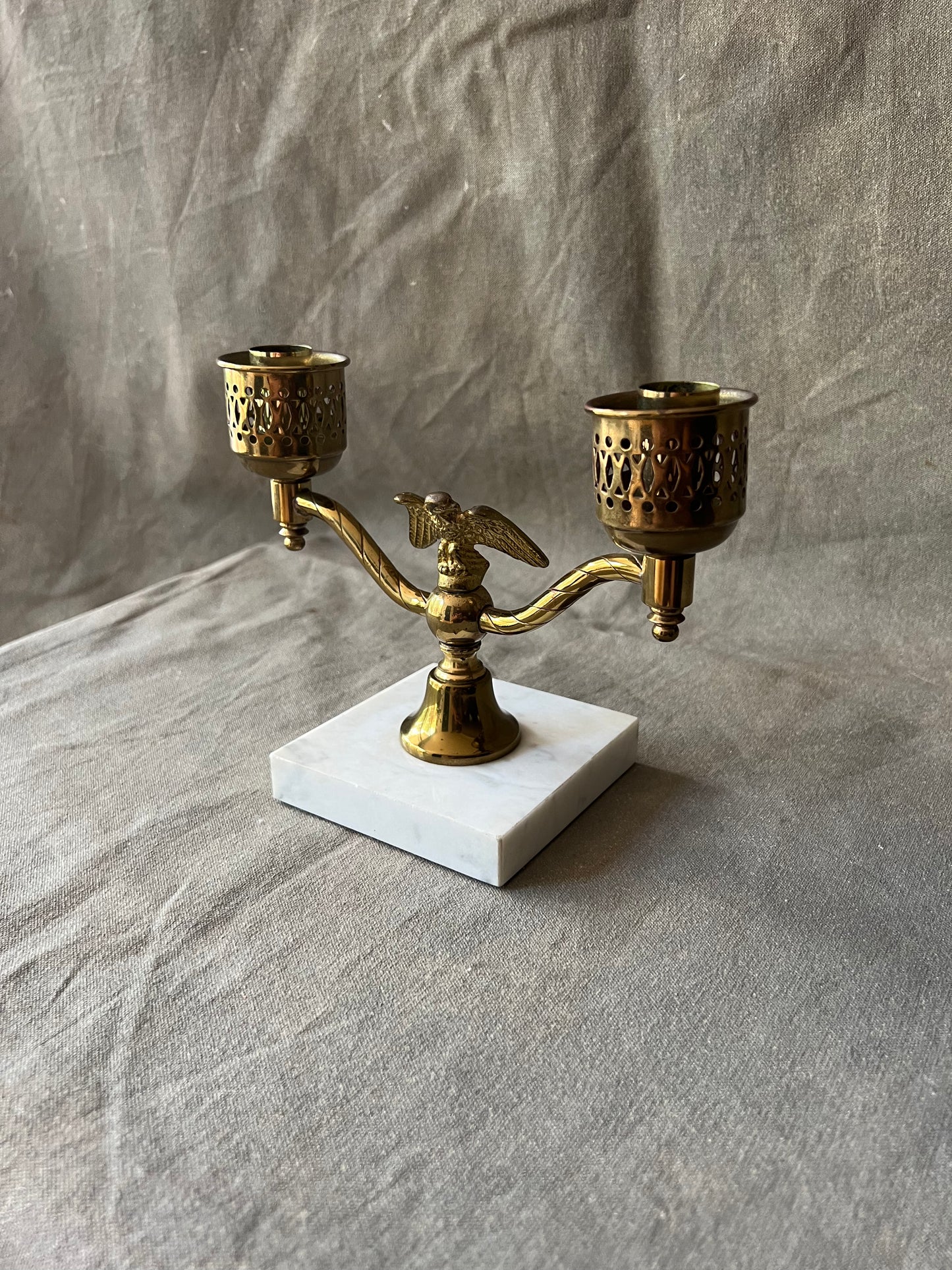 Vintage Brass Candelabra with Eagle on Italian Marble Base