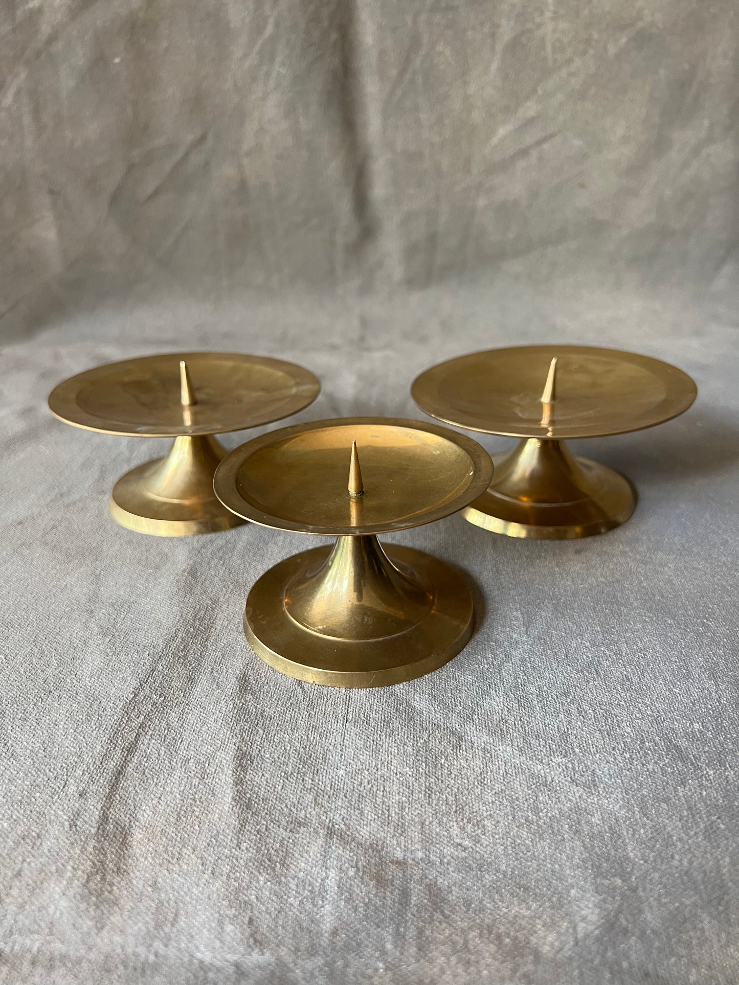 Set of Three Vintage Brass Round Pedestal Votive Candle Holders