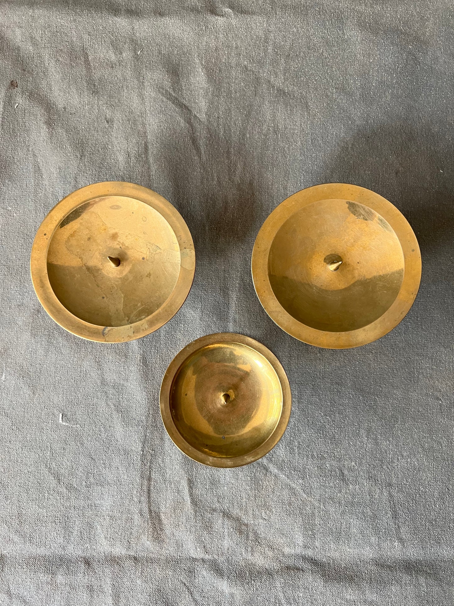 Set of Three Vintage Brass Round Pedestal Votive Candle Holders