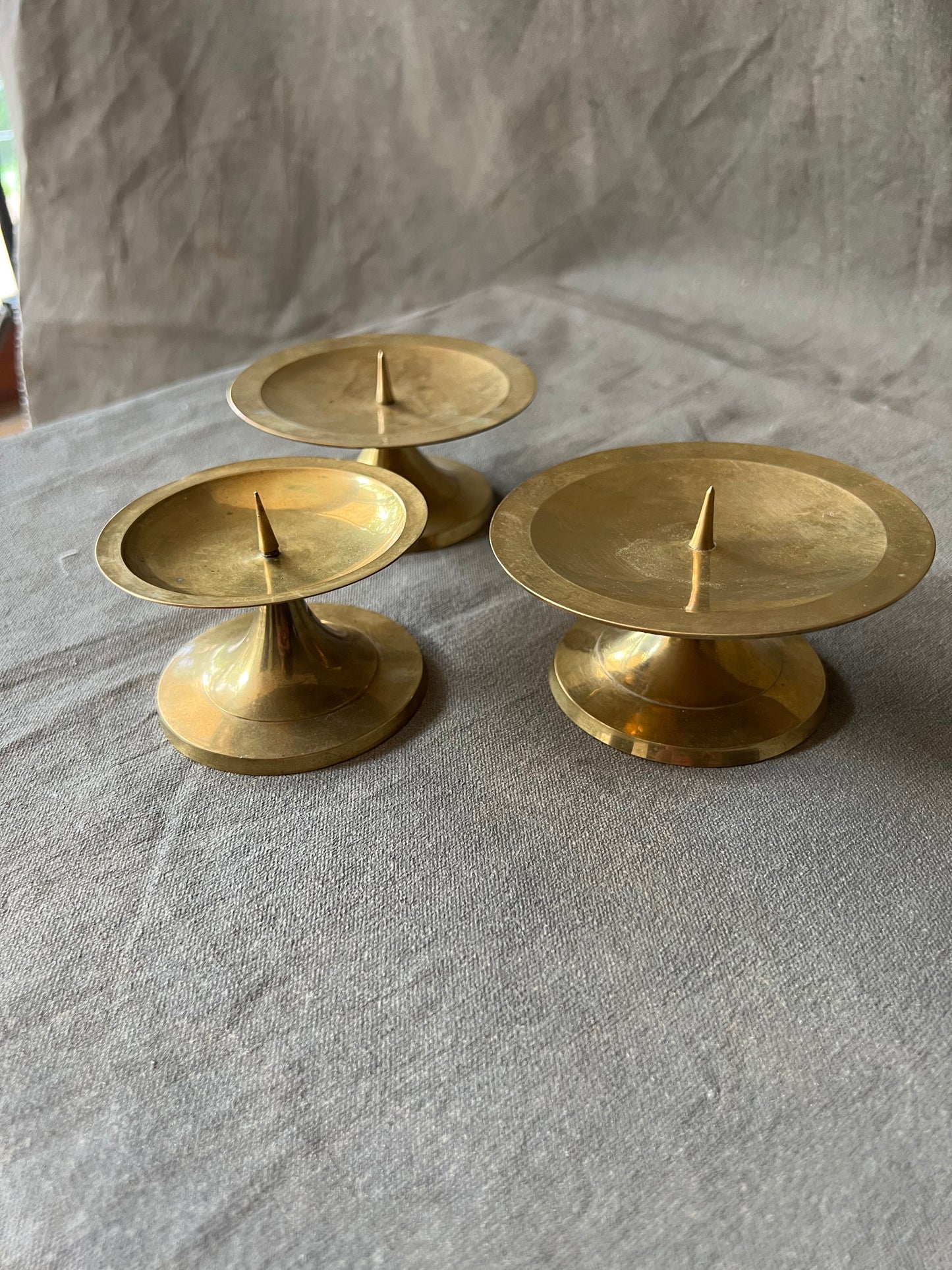 Set of Three Vintage Brass Round Pedestal Votive Candle Holders