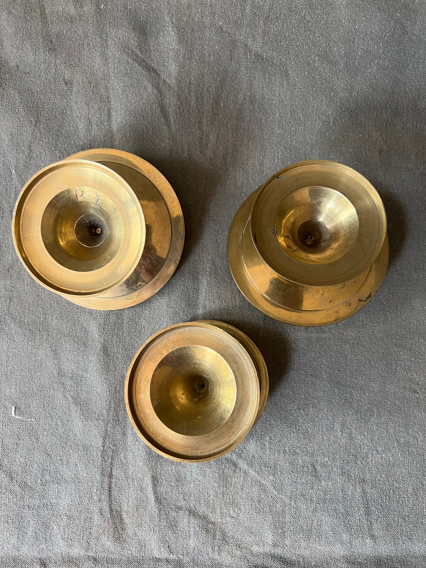 Set of Three Vintage Brass Round Pedestal Votive Candle Holders