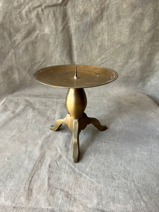 Single Vintage Large Solid Brass Pedestal Pillar Candle Holder