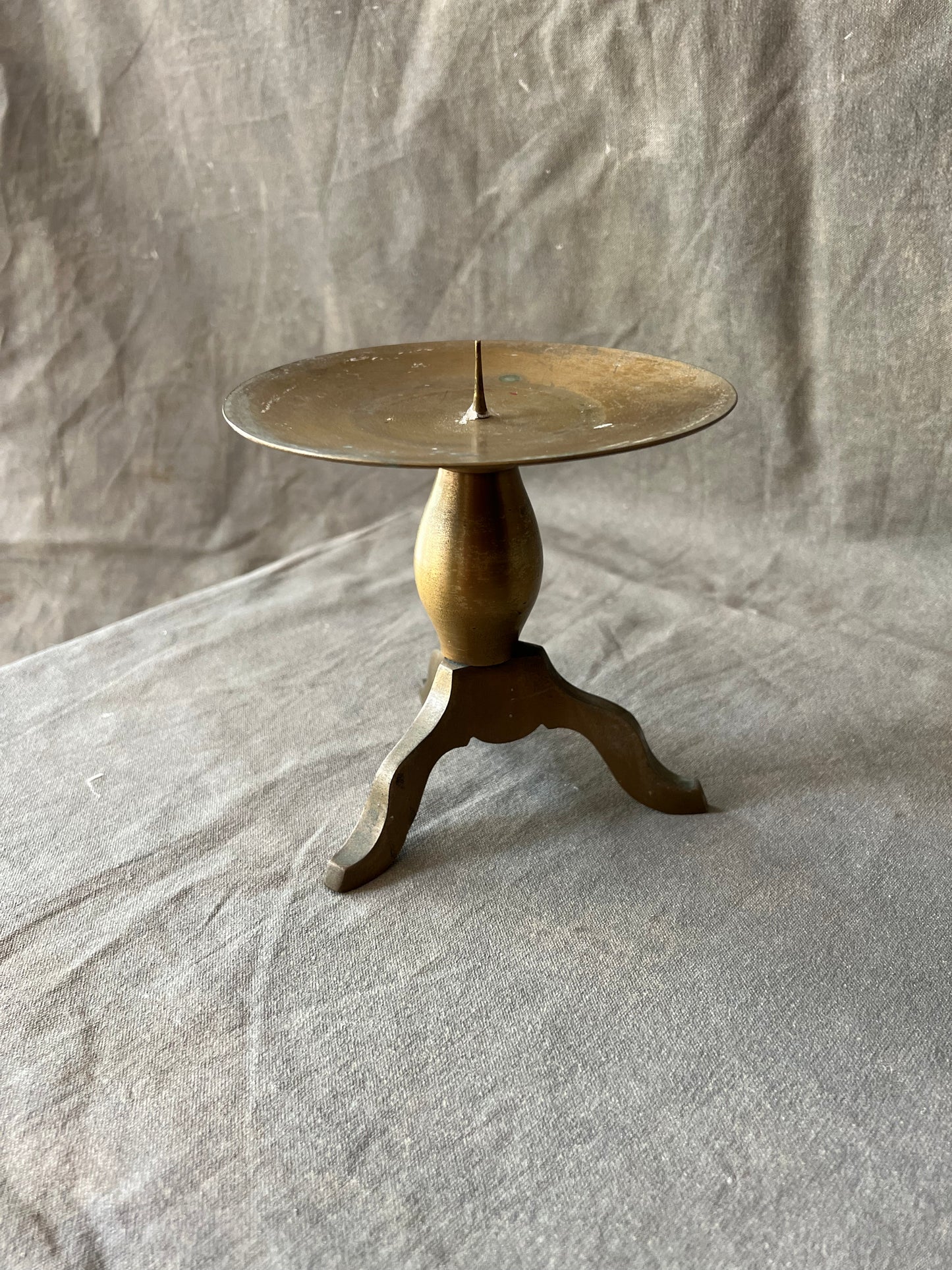 Single Vintage Large Solid Brass Pedestal Pillar Candle Holder