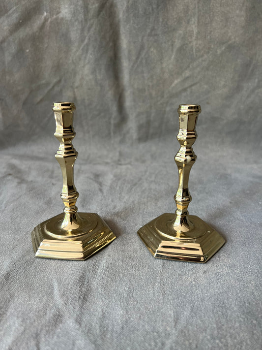 Pair of Vintage Polished Brass Petit Candle Holders Williamsburg -- Sedgefield by Adams