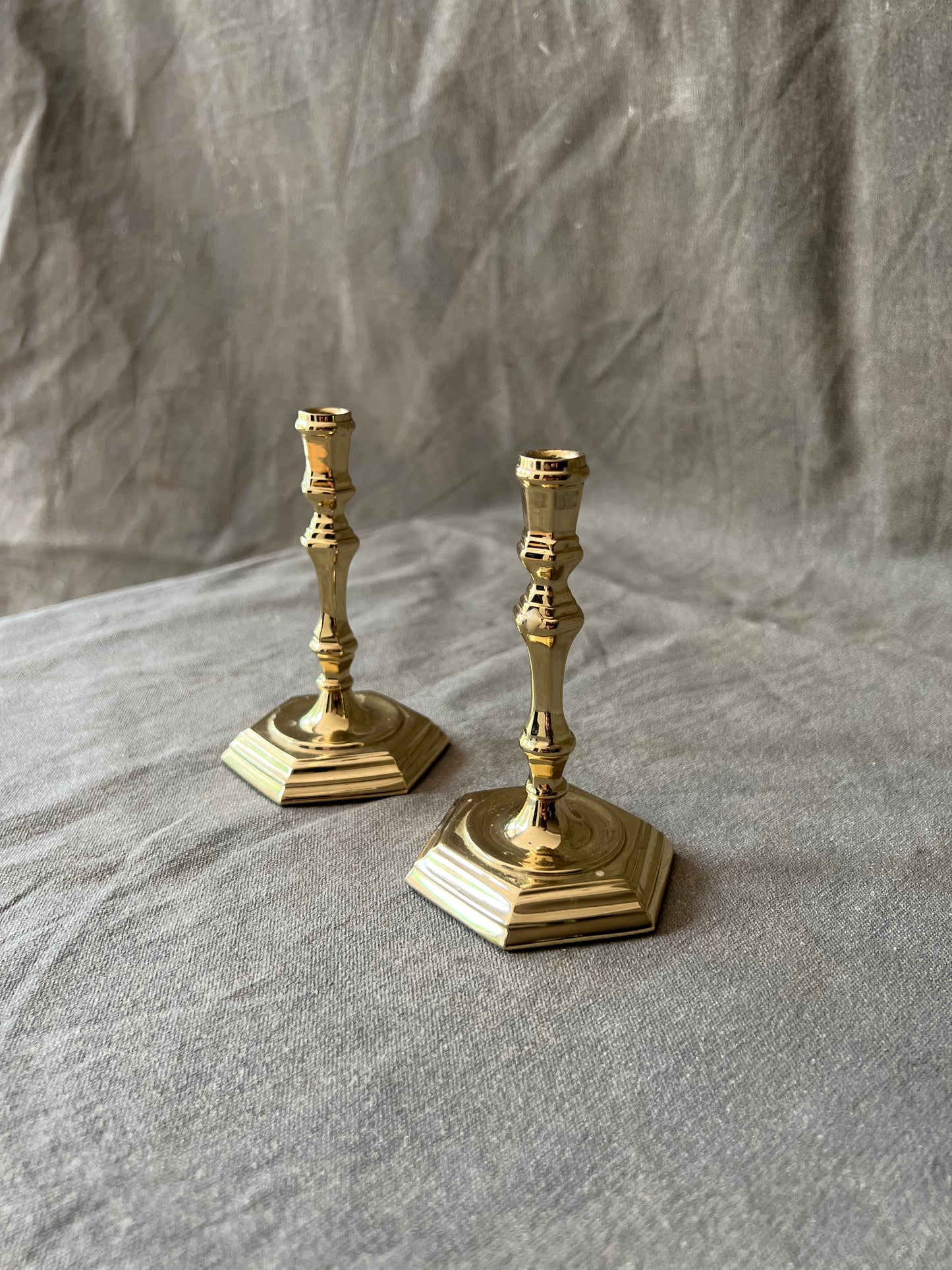 Pair of Vintage Polished Brass Petit Candle Holders Williamsburg -- Sedgefield by Adams