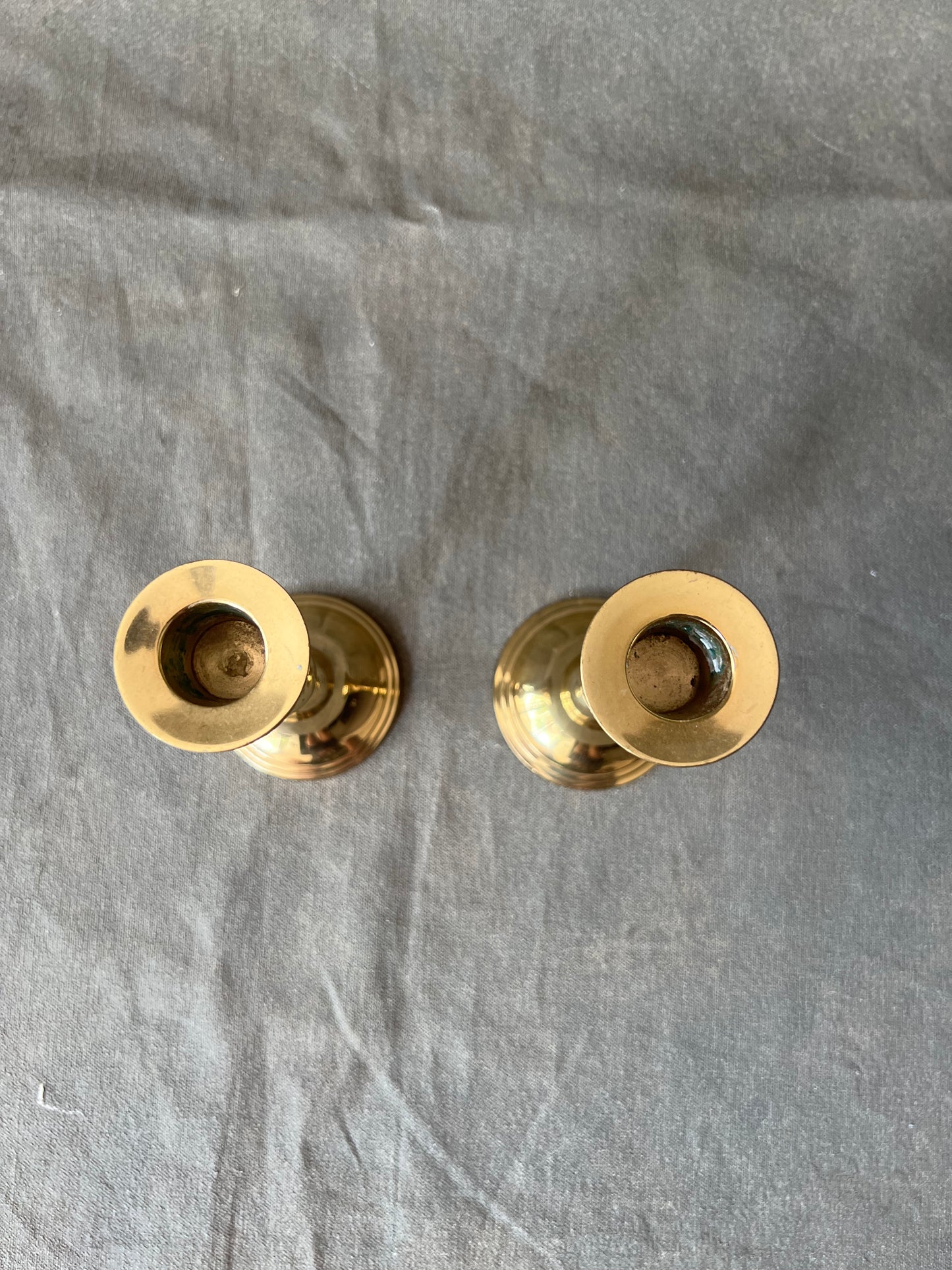 Pair of Vintage Solid Polished Brass Candle Holders