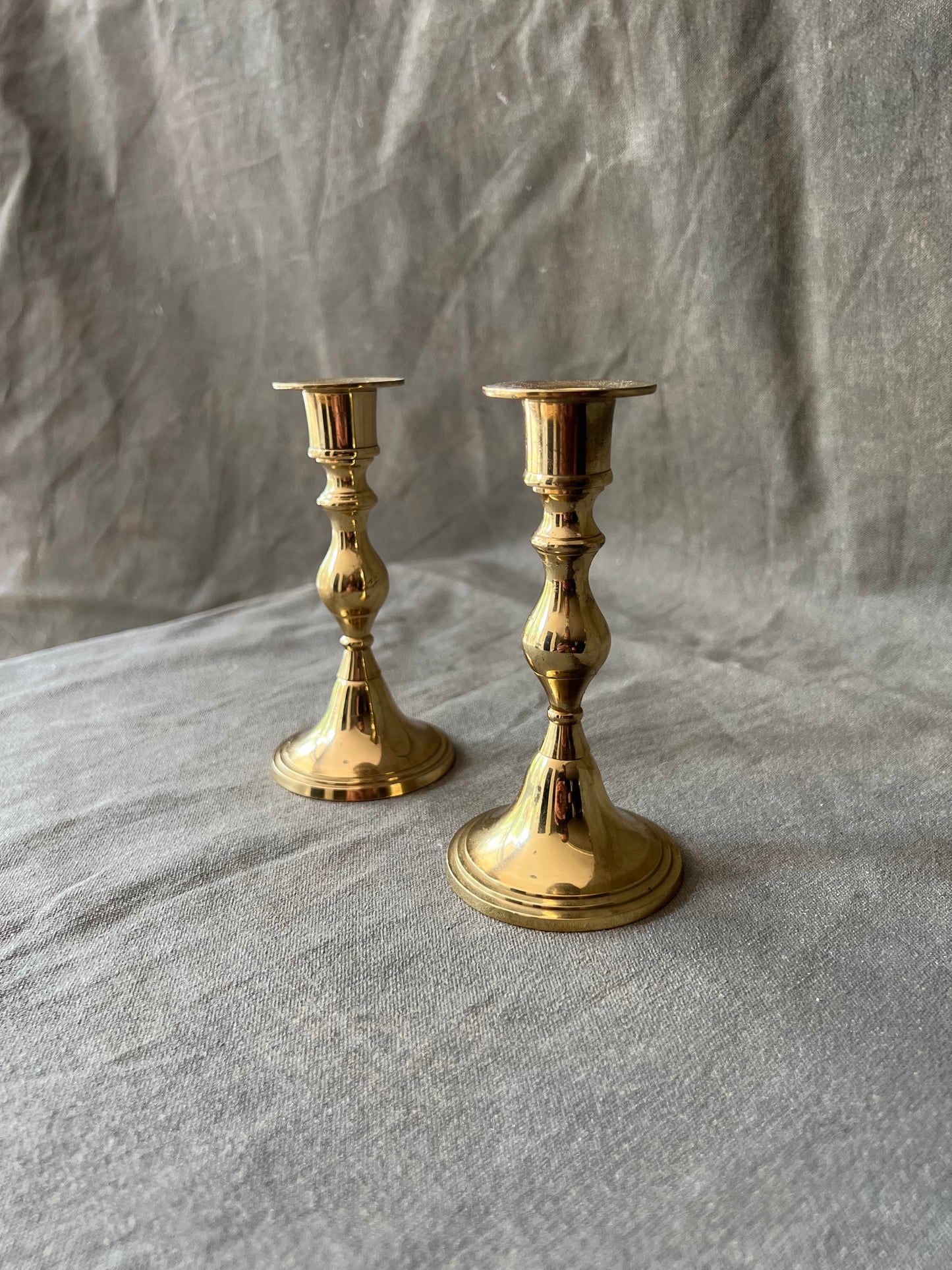 Pair of Vintage Solid Polished Brass Candle Holders