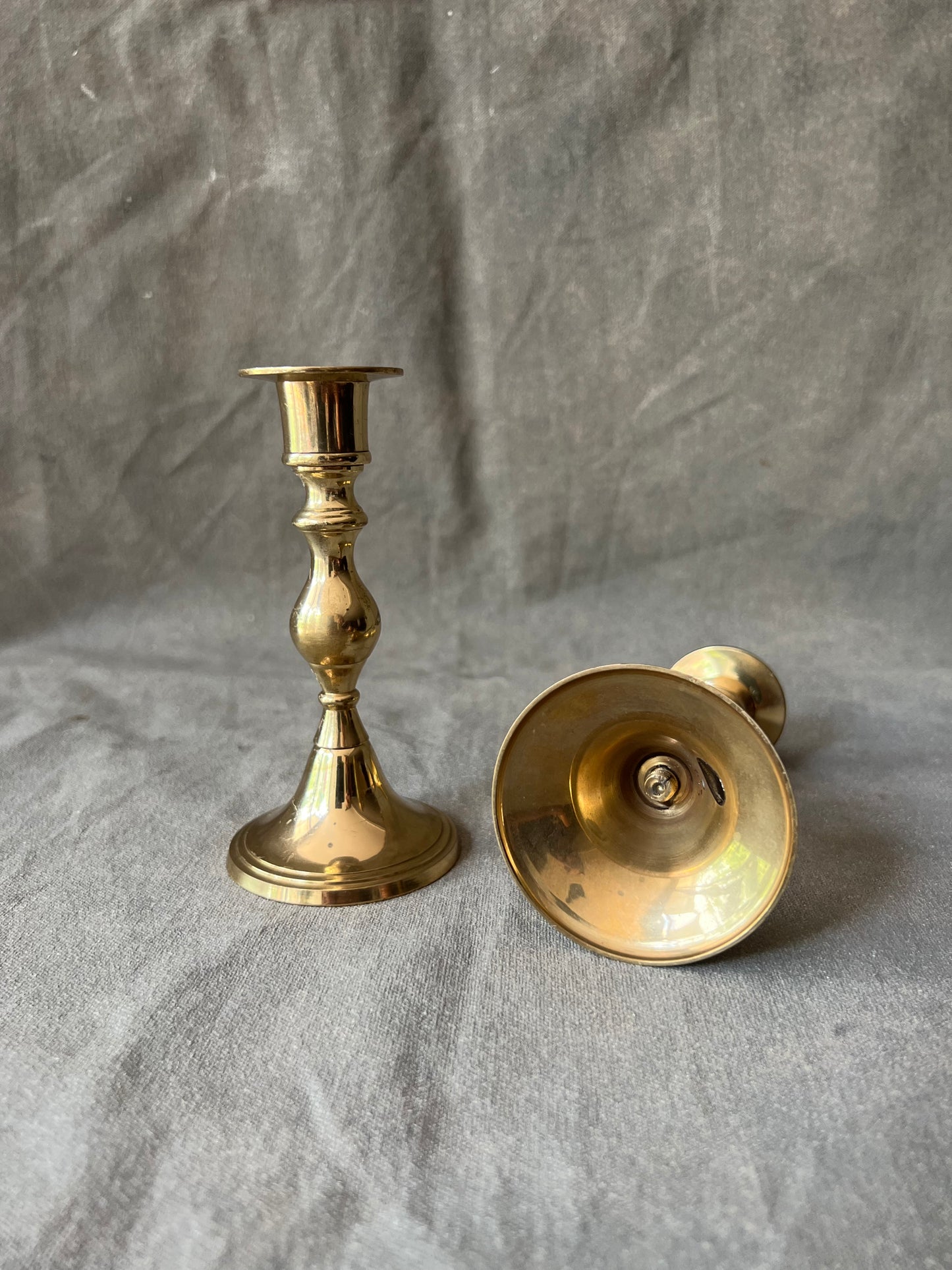 Pair of Vintage Solid Polished Brass Candle Holders