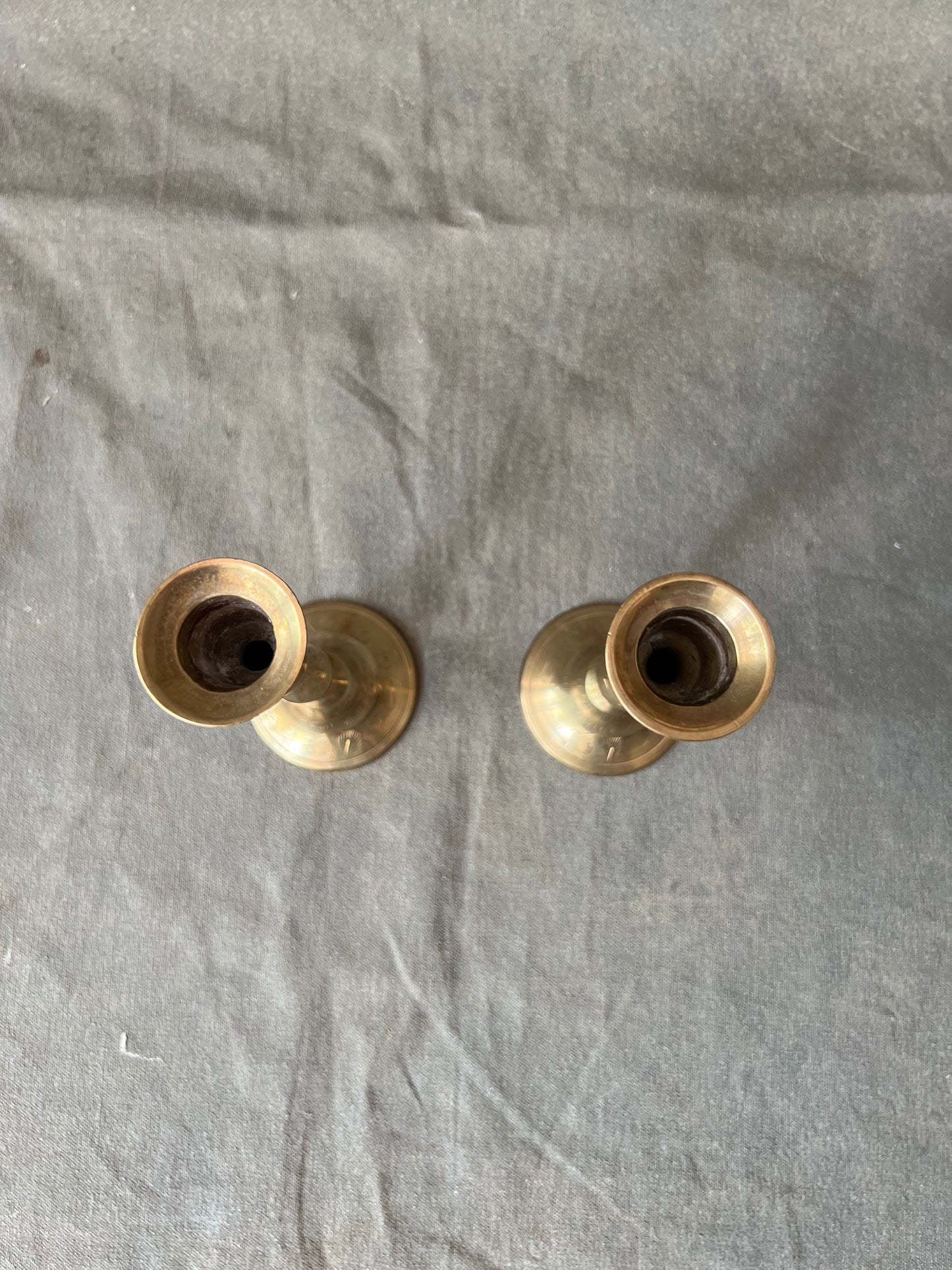 Pair of Vintage Brass Engraved Candle Holders