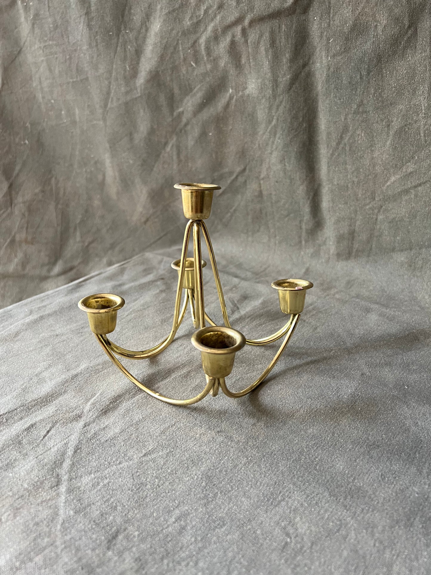 Single Vintage Brass 5 Taper Candle Holder