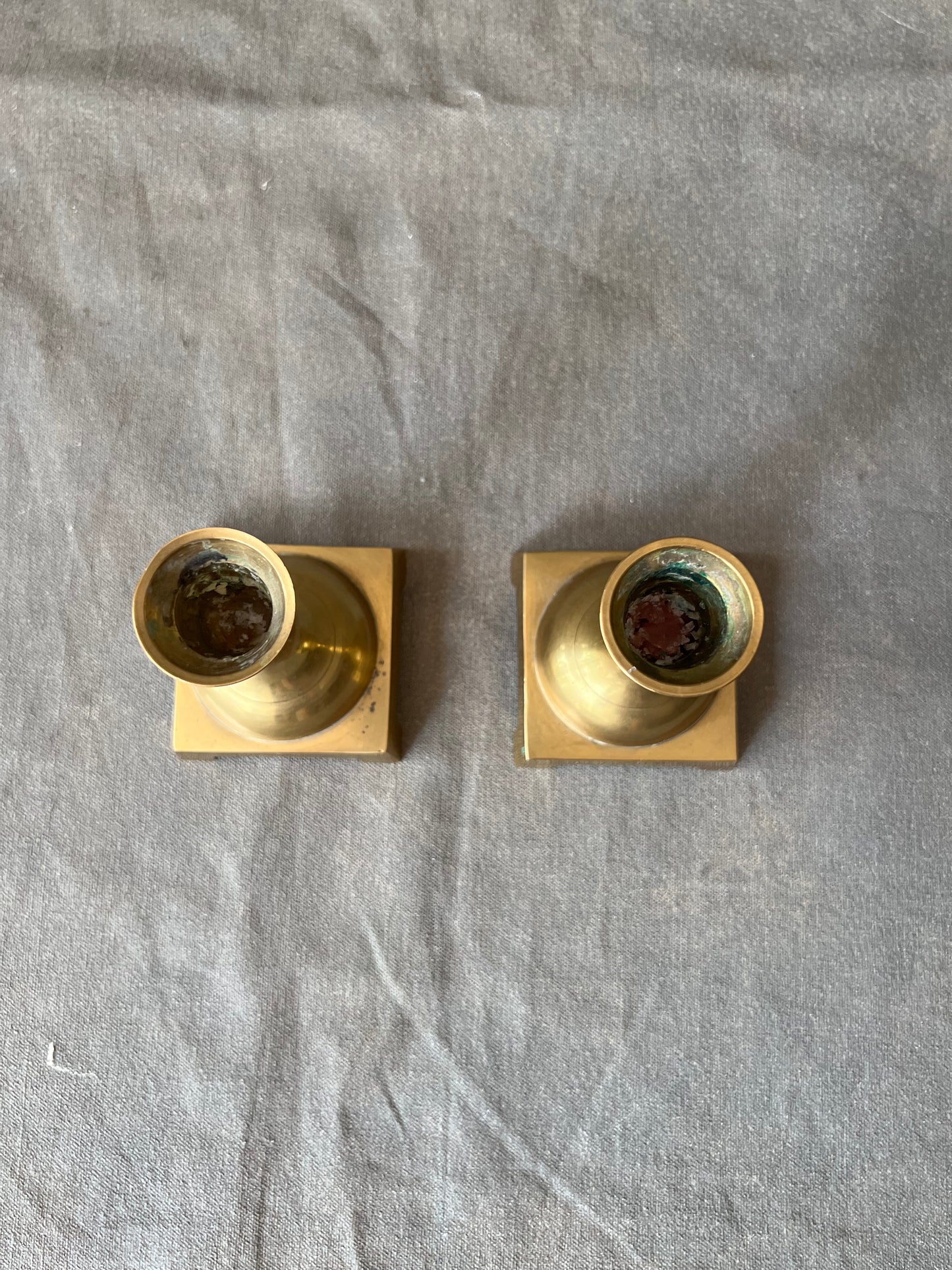 Pair of Vintage Solid Brass Square Base Candle Holder