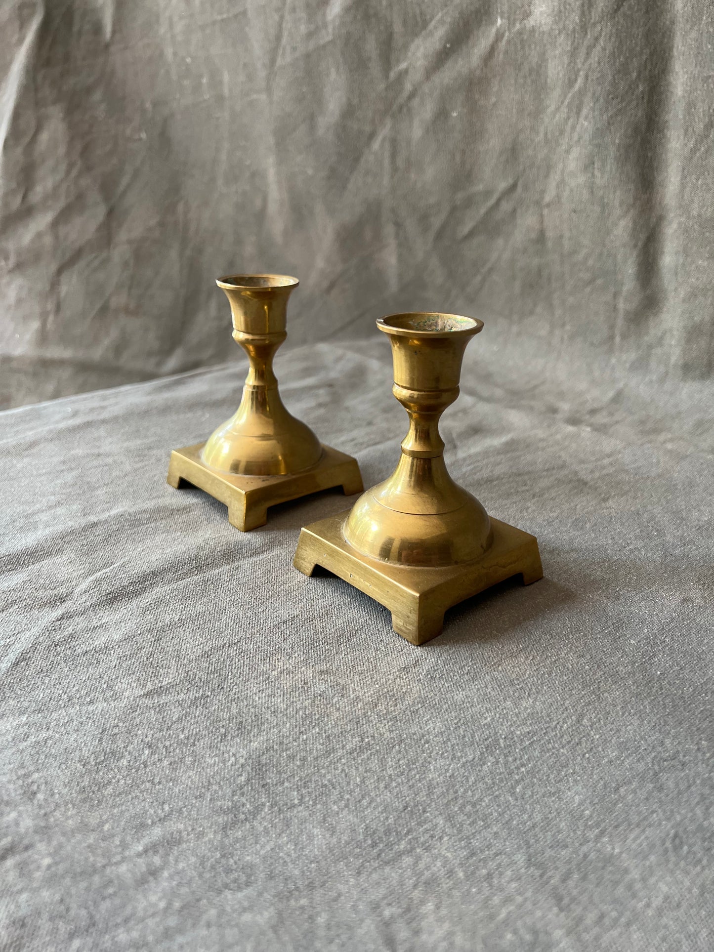 Pair of Vintage Solid Brass Square Base Candle Holder