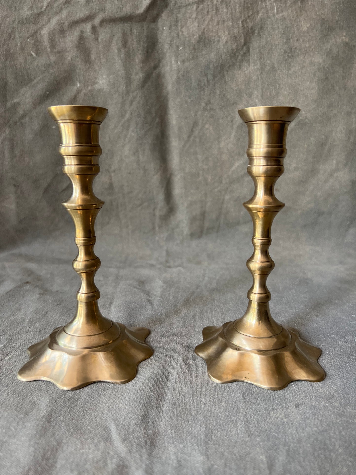 Pair of Vintage Brass Fluted Base Candle Holders