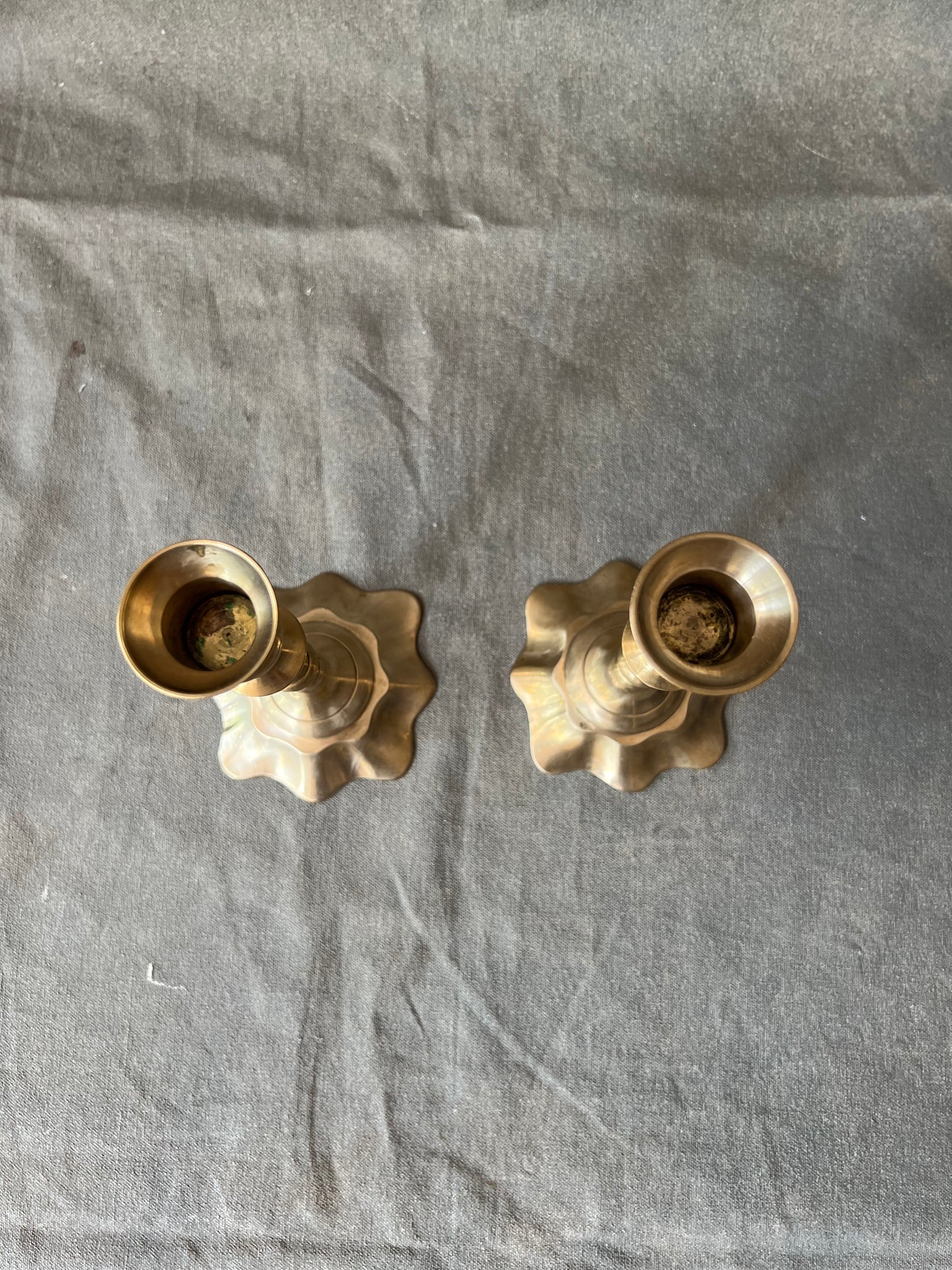 Pair of Vintage Brass Fluted Base Candle Holders