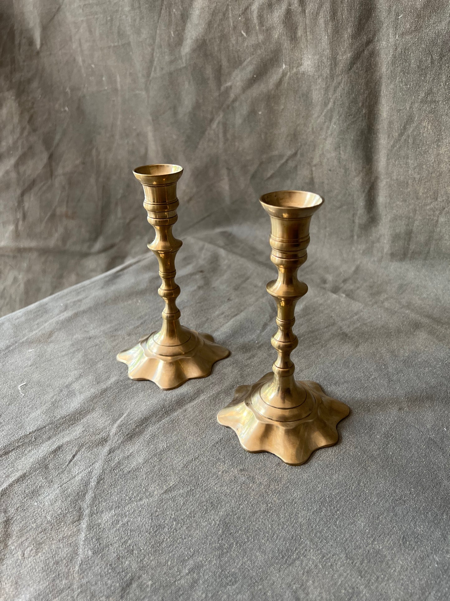 Pair of Vintage Brass Fluted Base Candle Holders