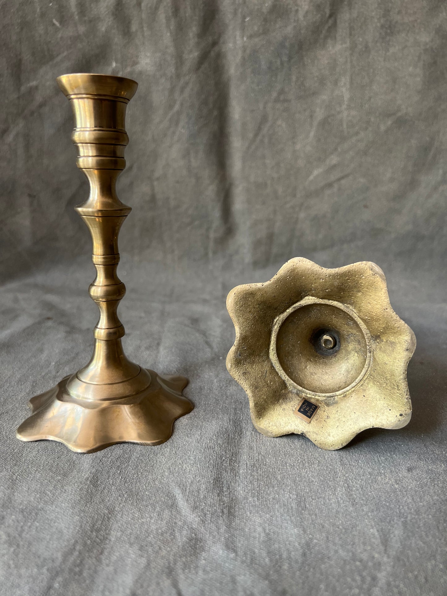 Pair of Vintage Brass Fluted Base Candle Holders