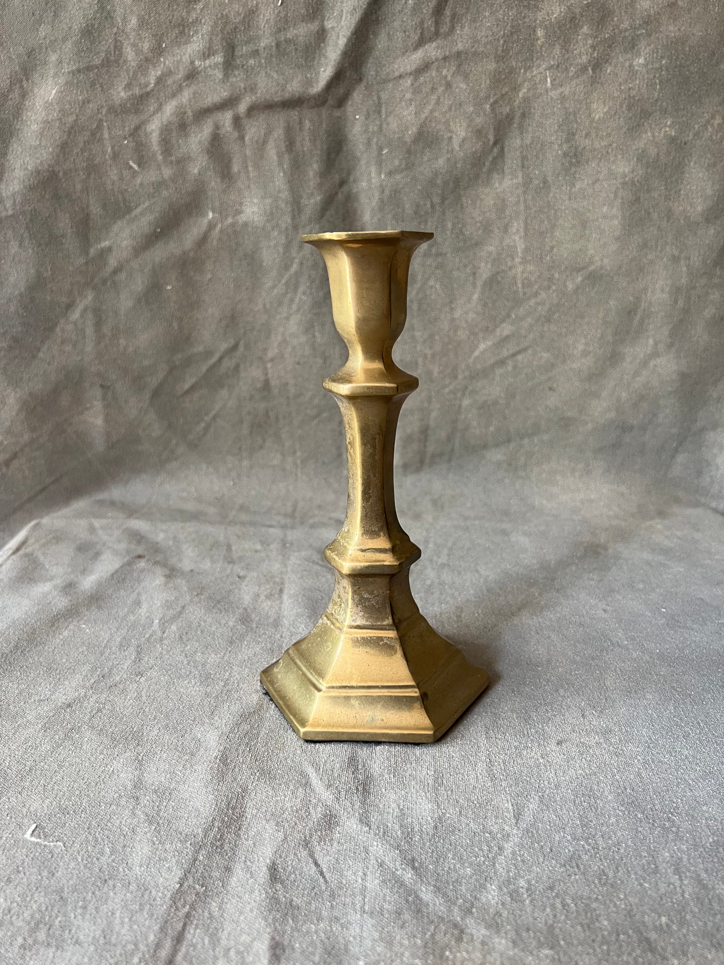 Single Large Vintage Brass Pillar Candle Holder