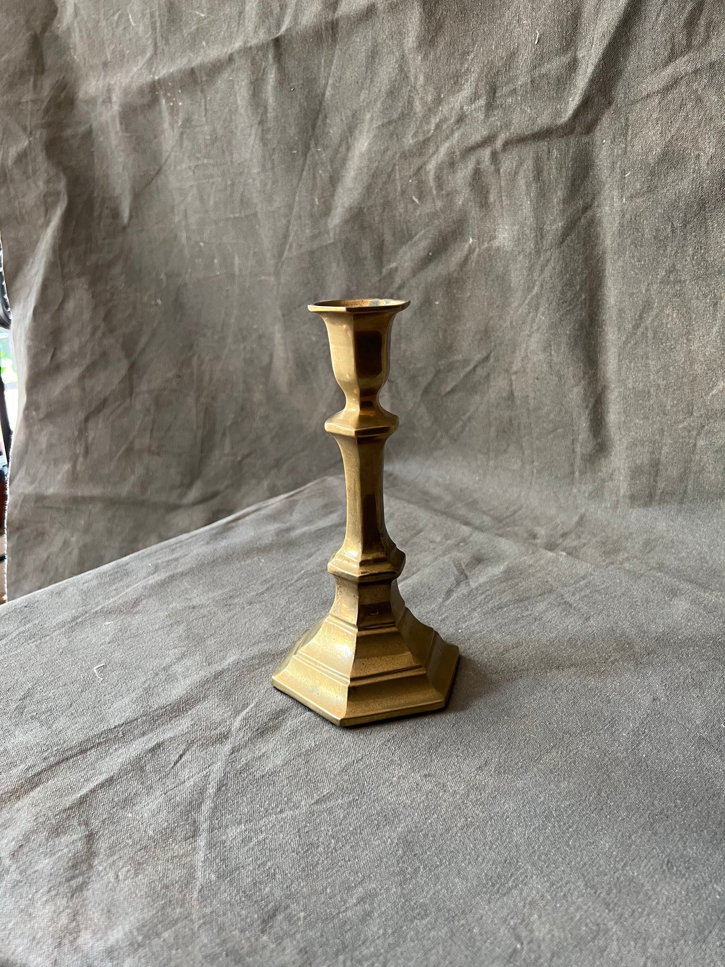 Single Large Vintage Brass Pillar Candle Holder