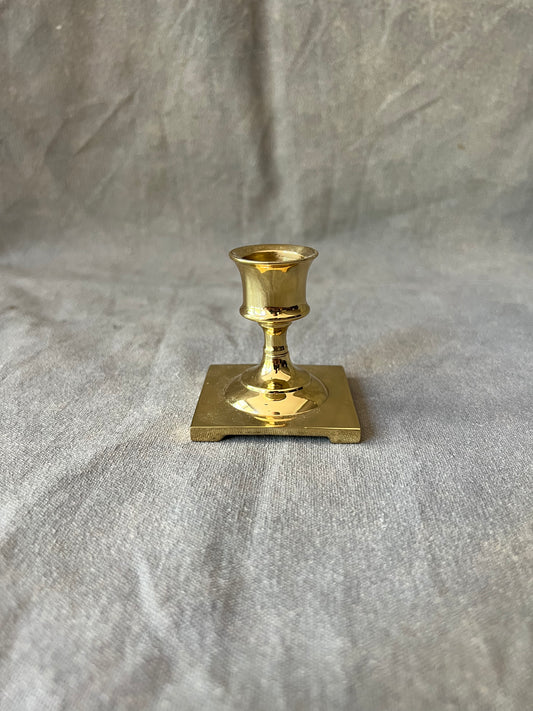 Single Vintage Brass Square Based Candle Holder