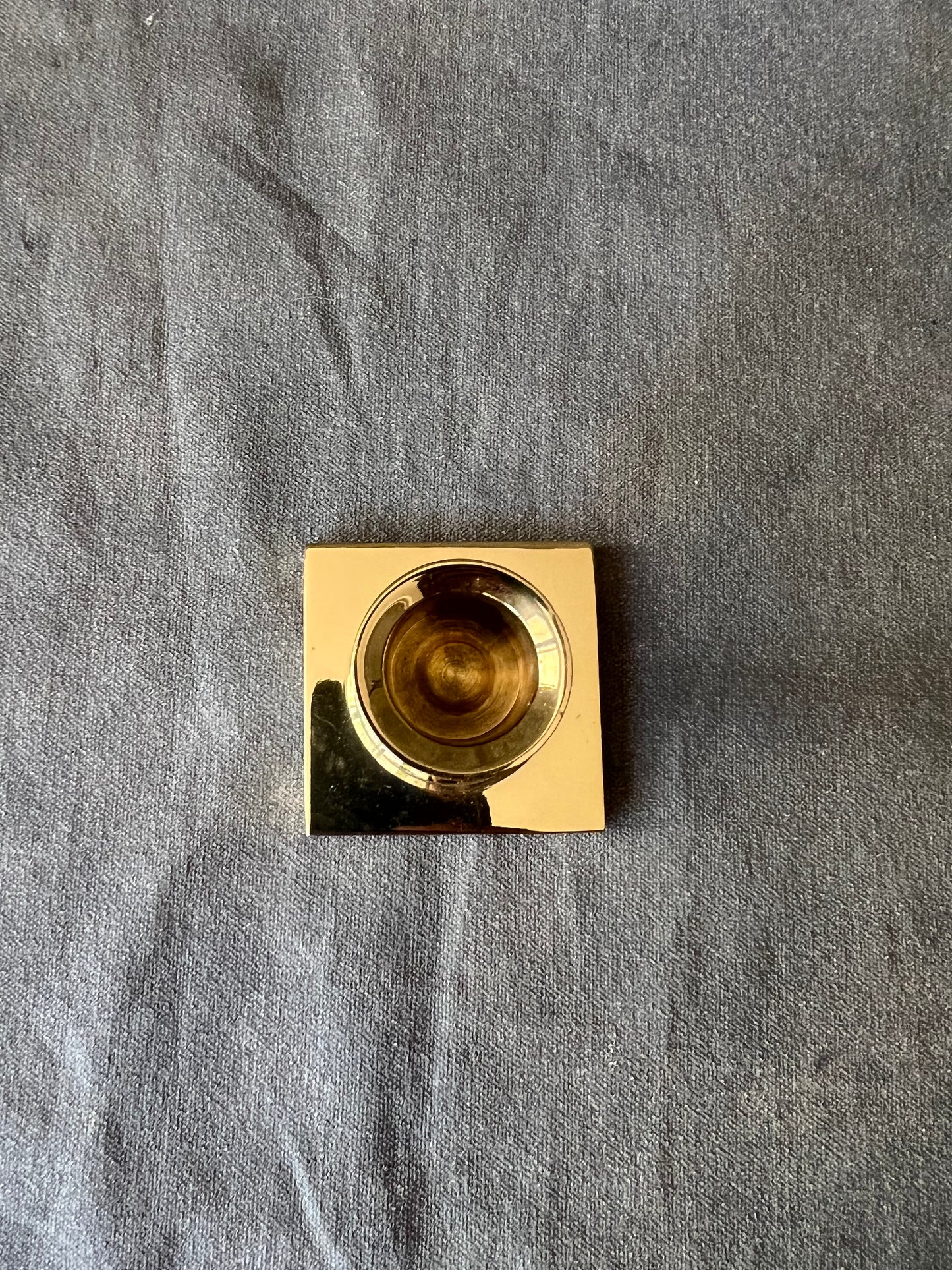 Single Vintage Brass Square Based Candle Holder