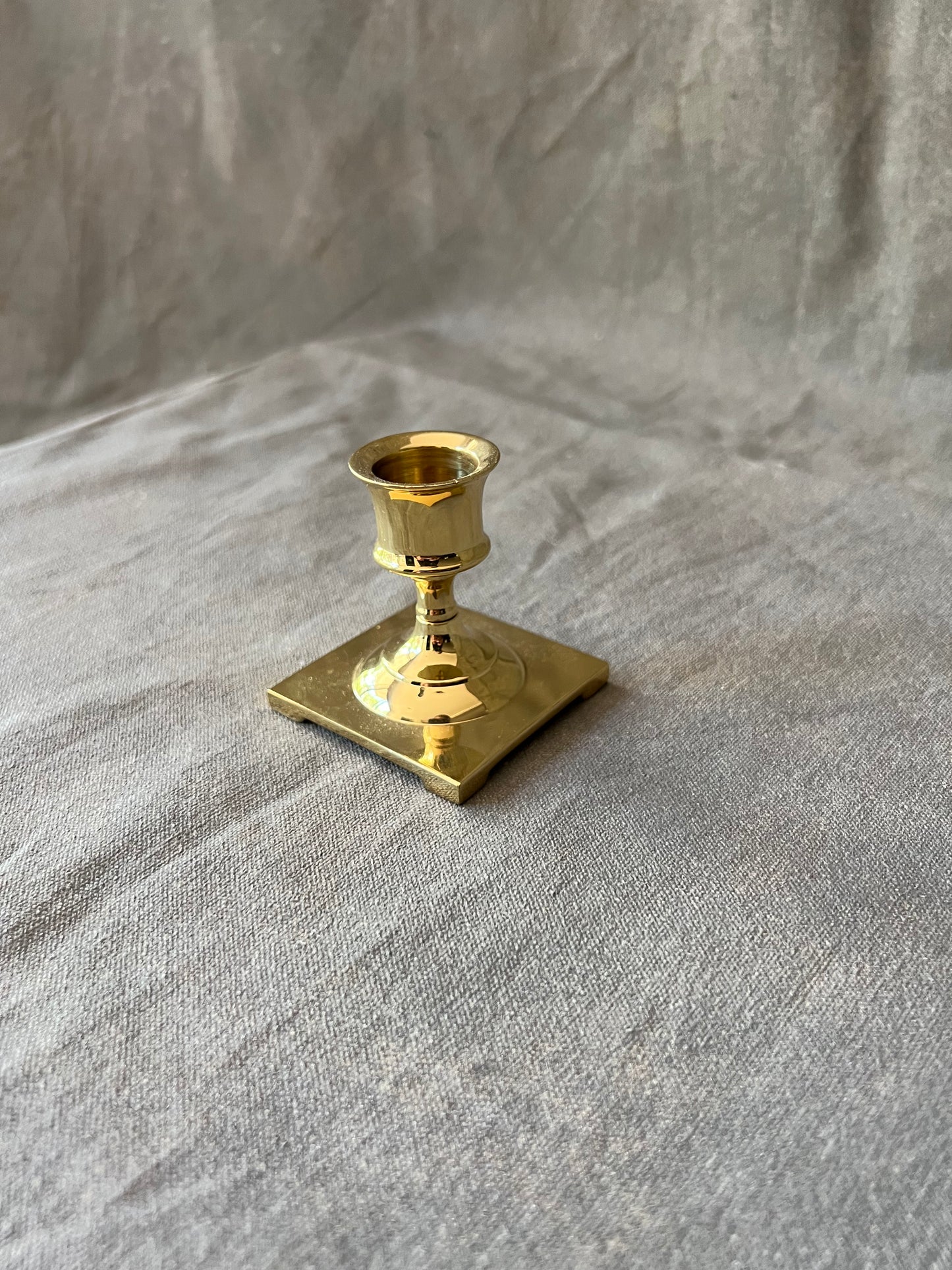 Single Vintage Brass Square Based Candle Holder