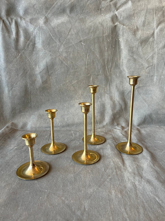 Set of Five Brass Centurion Tulip Slender Graduated Candle Holders