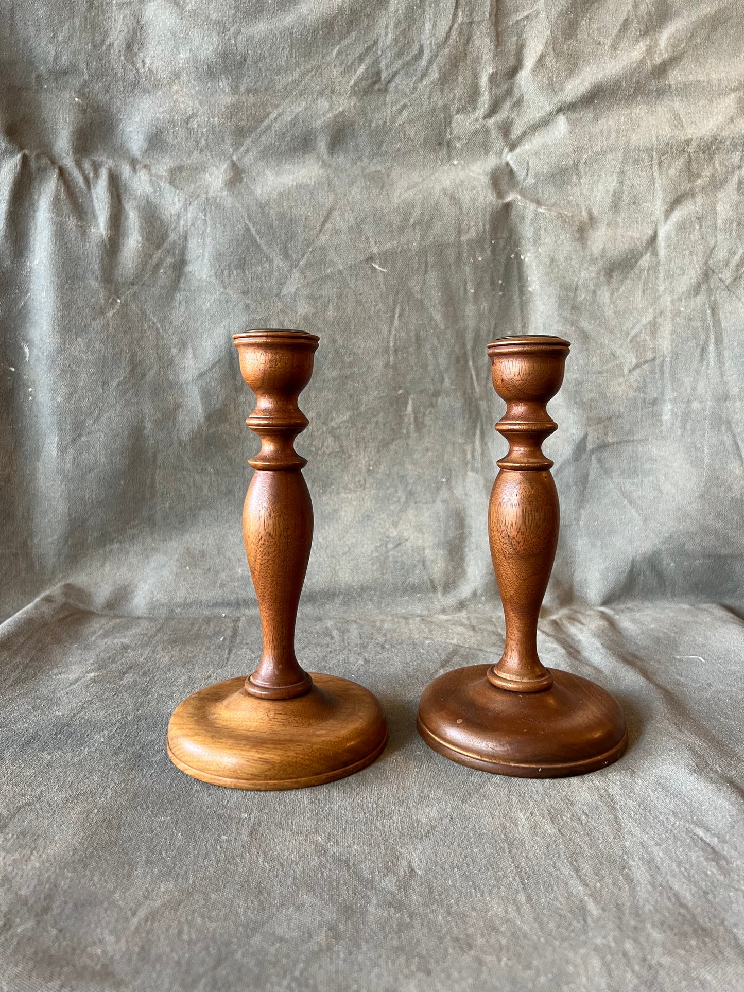 Pair of Vintage Turned Wood Dutch Style Candle Holders