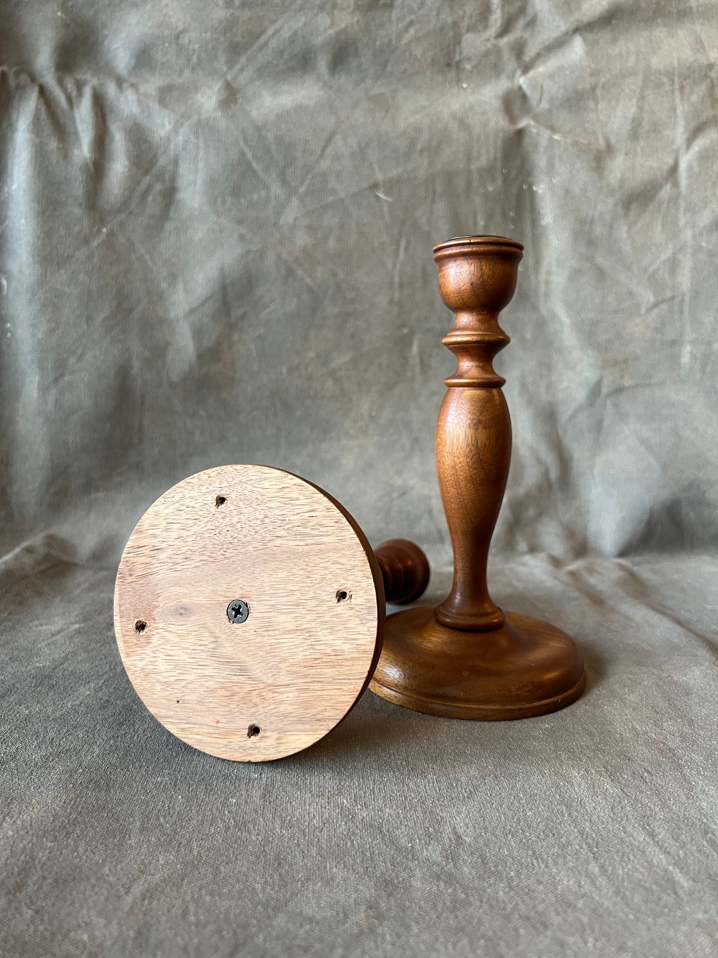 Pair of Vintage Turned Wood Dutch Style Candle Holders