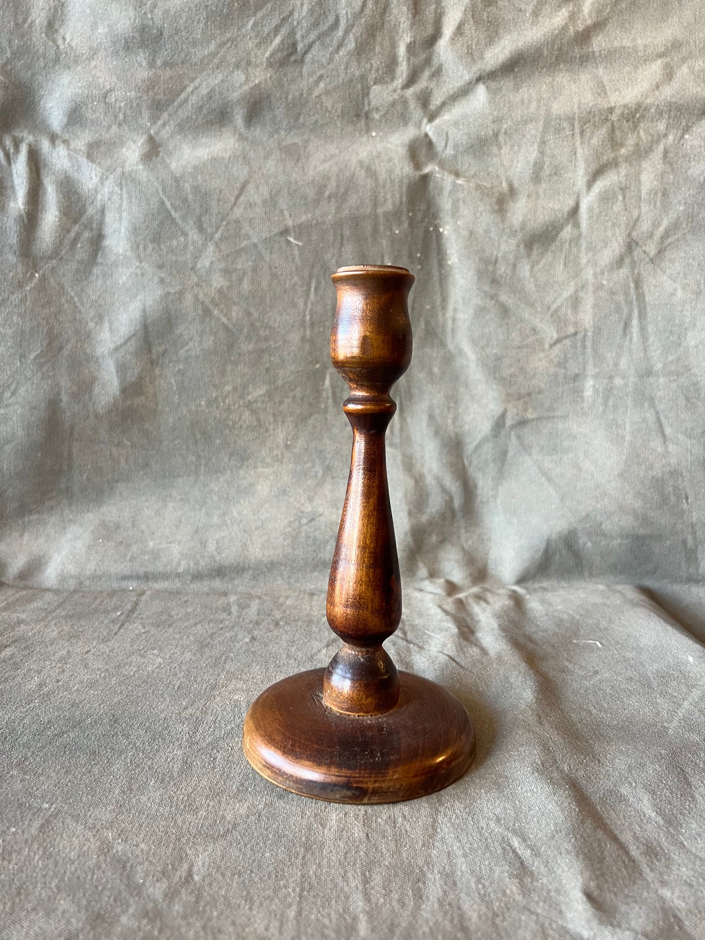 Pair of Vintage Turned Wood Dutch Style Candle Holders