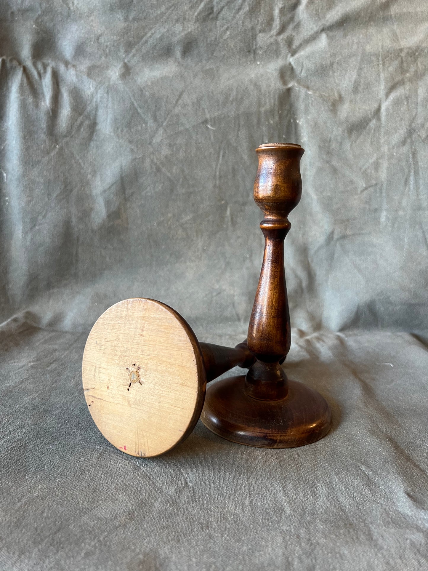 Pair of Vintage Turned Wood Dutch Style Candle Holders