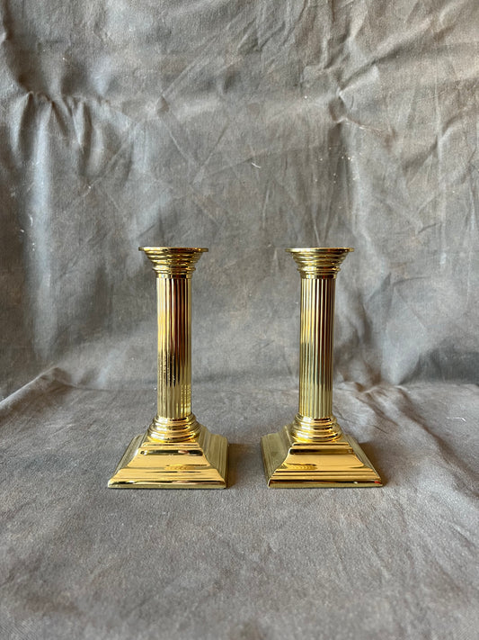 Pair of Vintage Baldwin Brass Smithsonian Institution Column Candle Holder