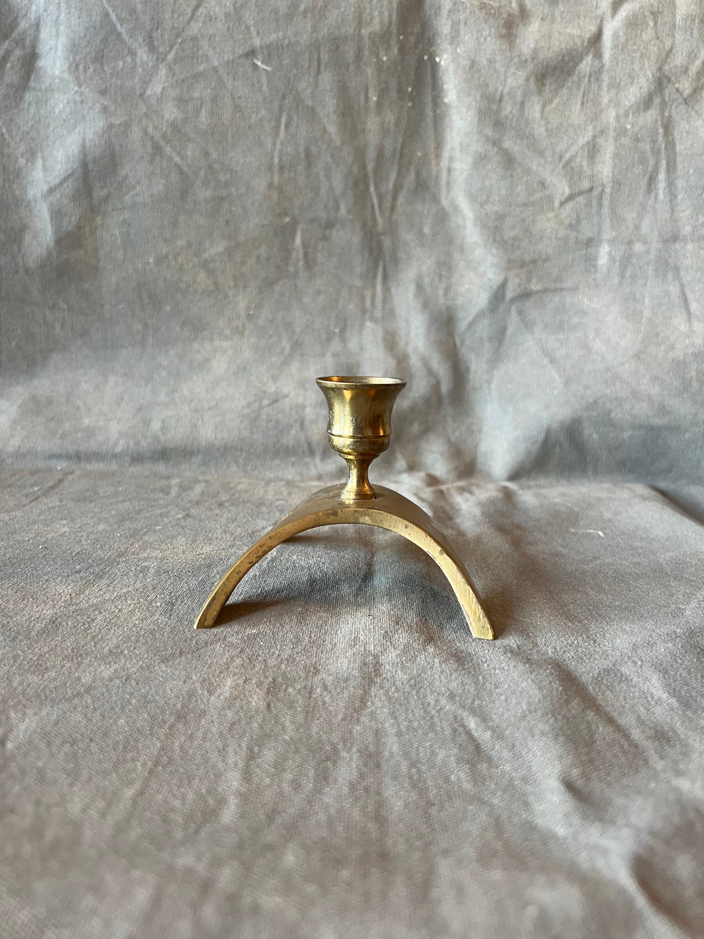 Pair of Vintage Brass Atomic Retro Curved Tripod Leg Candle Holders