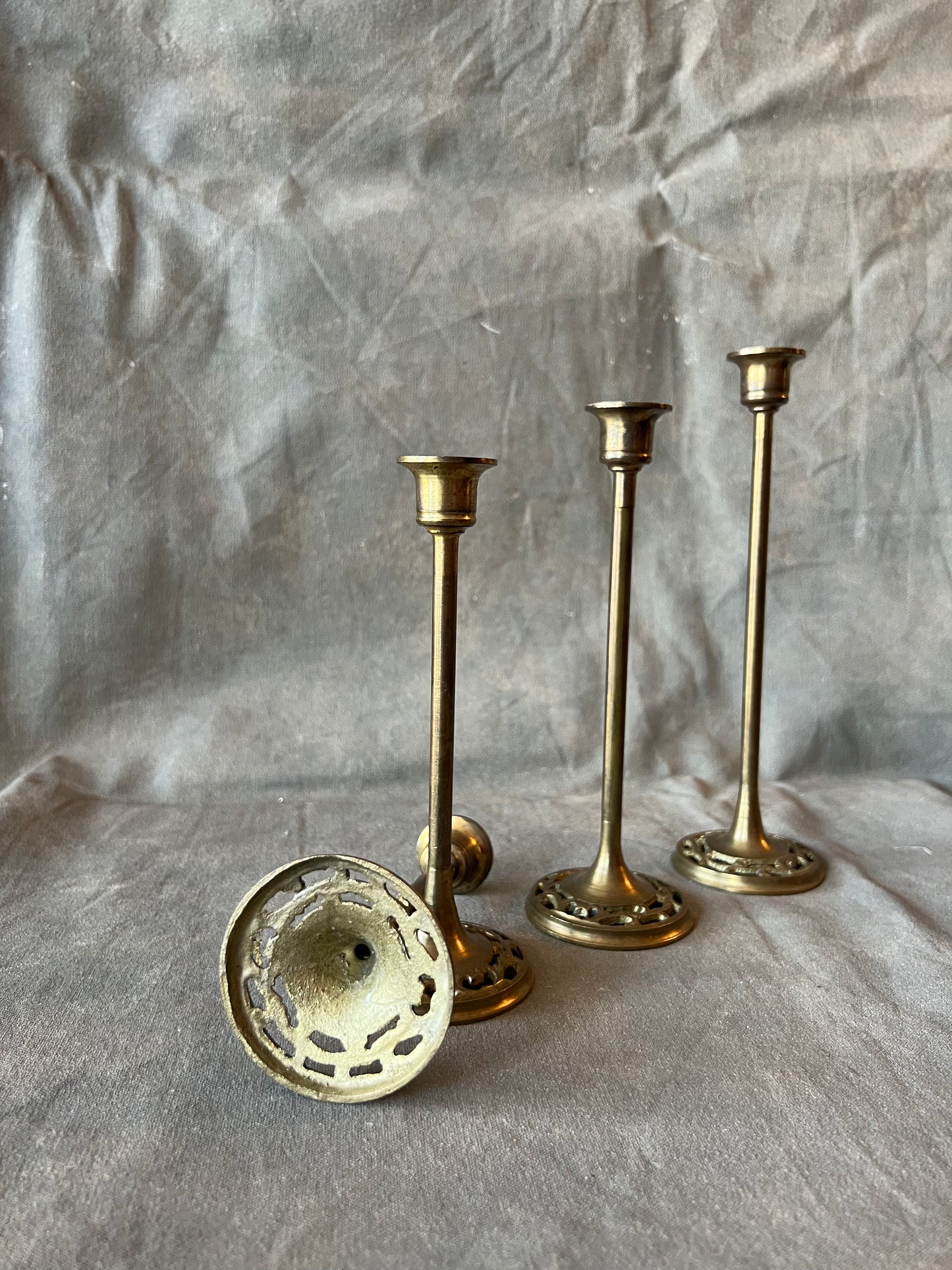 Set of Four Solid Brass Graduated Candle Holders