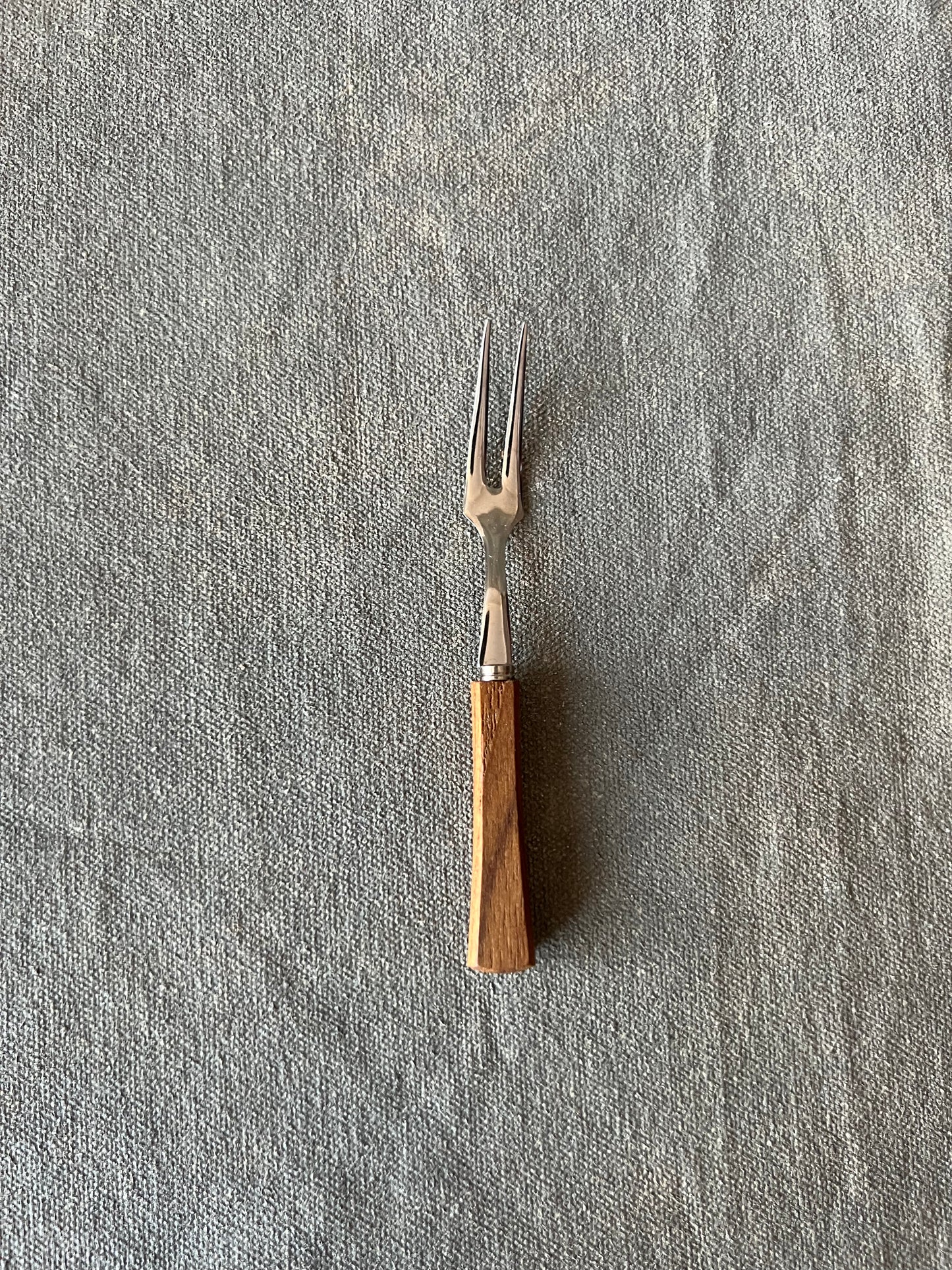 Set of Six New Vintage Stainless Steel and Teak Handled Cocktail Forks