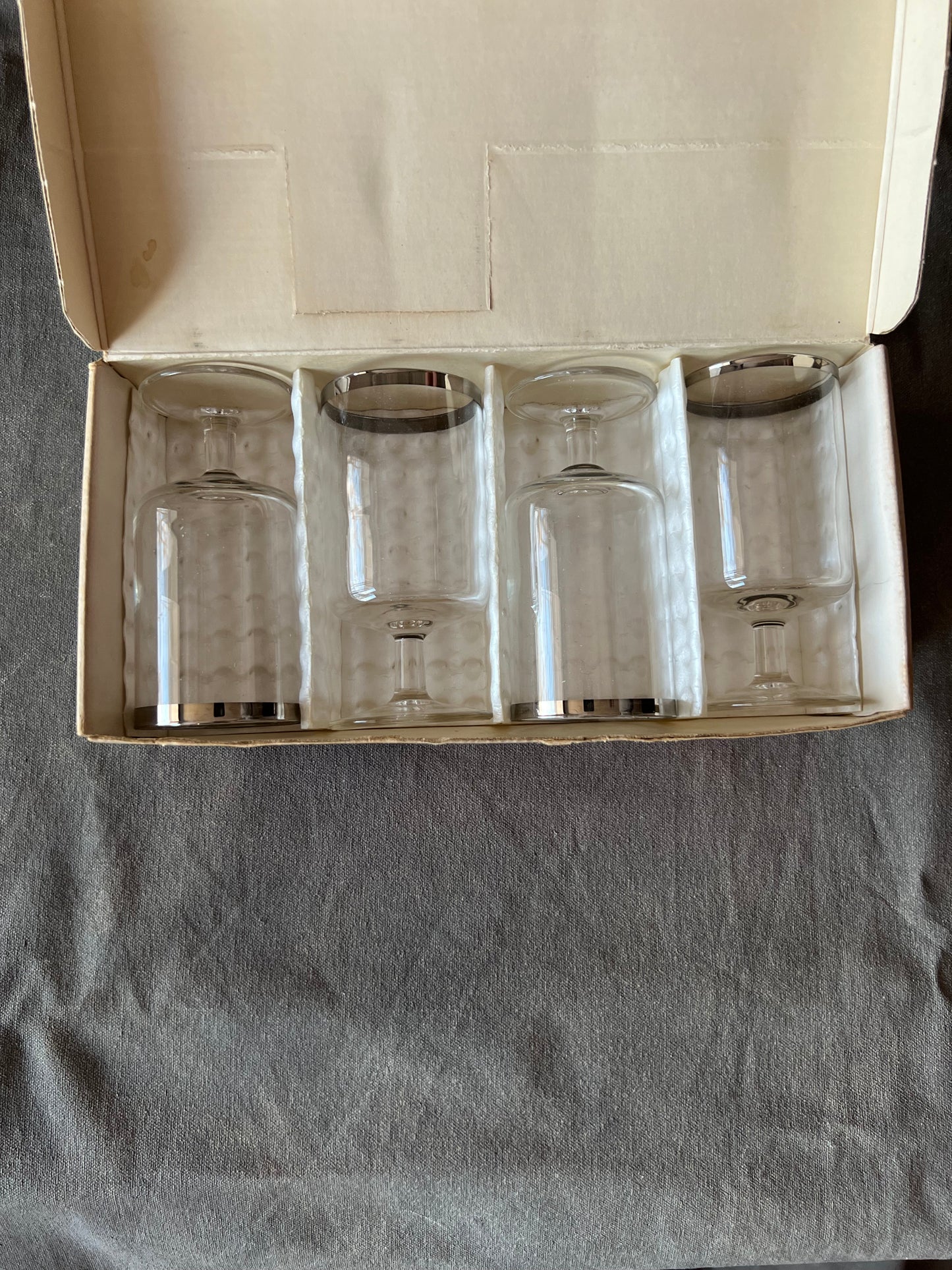 Set of Four Vintage Federal Glass Co Executive Platinum Rimmed Wine Glasses